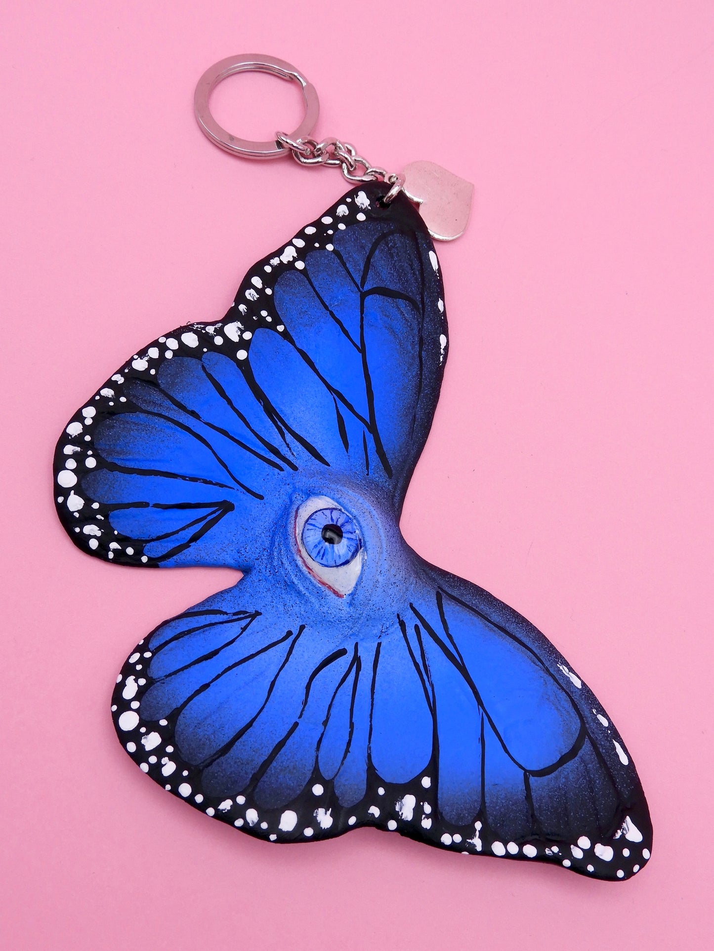 Pop Surreal Butterfly with Eye Bag Charm – Weird Fantasy Accessory – Handmade Art