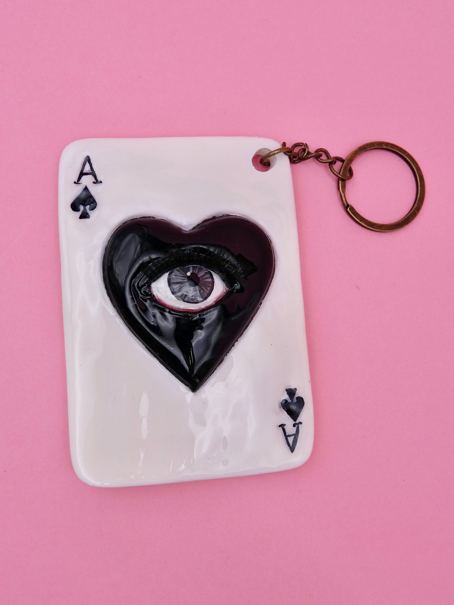 Pop Surreal Ace of Spades with Eye – Weird Bag Charm or Keychain – Surrealism Sculpture – Handmade Resin Art