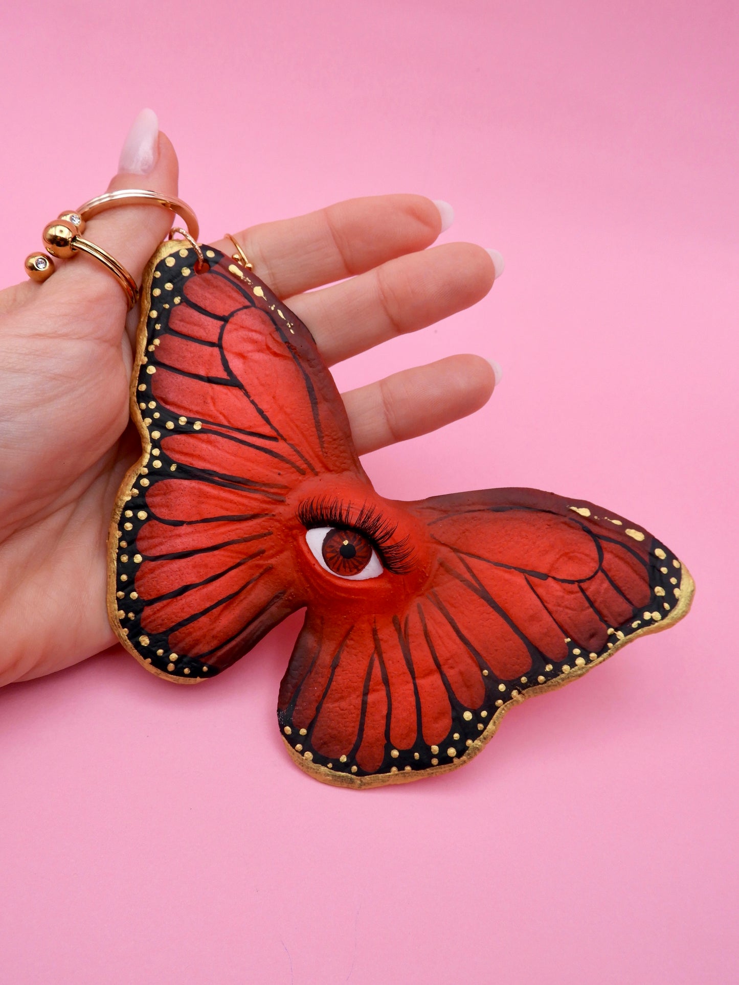 Pop Surreal Butterfly with Eye Bag Charm – Weird Fantasy Accessory – Handmade Art