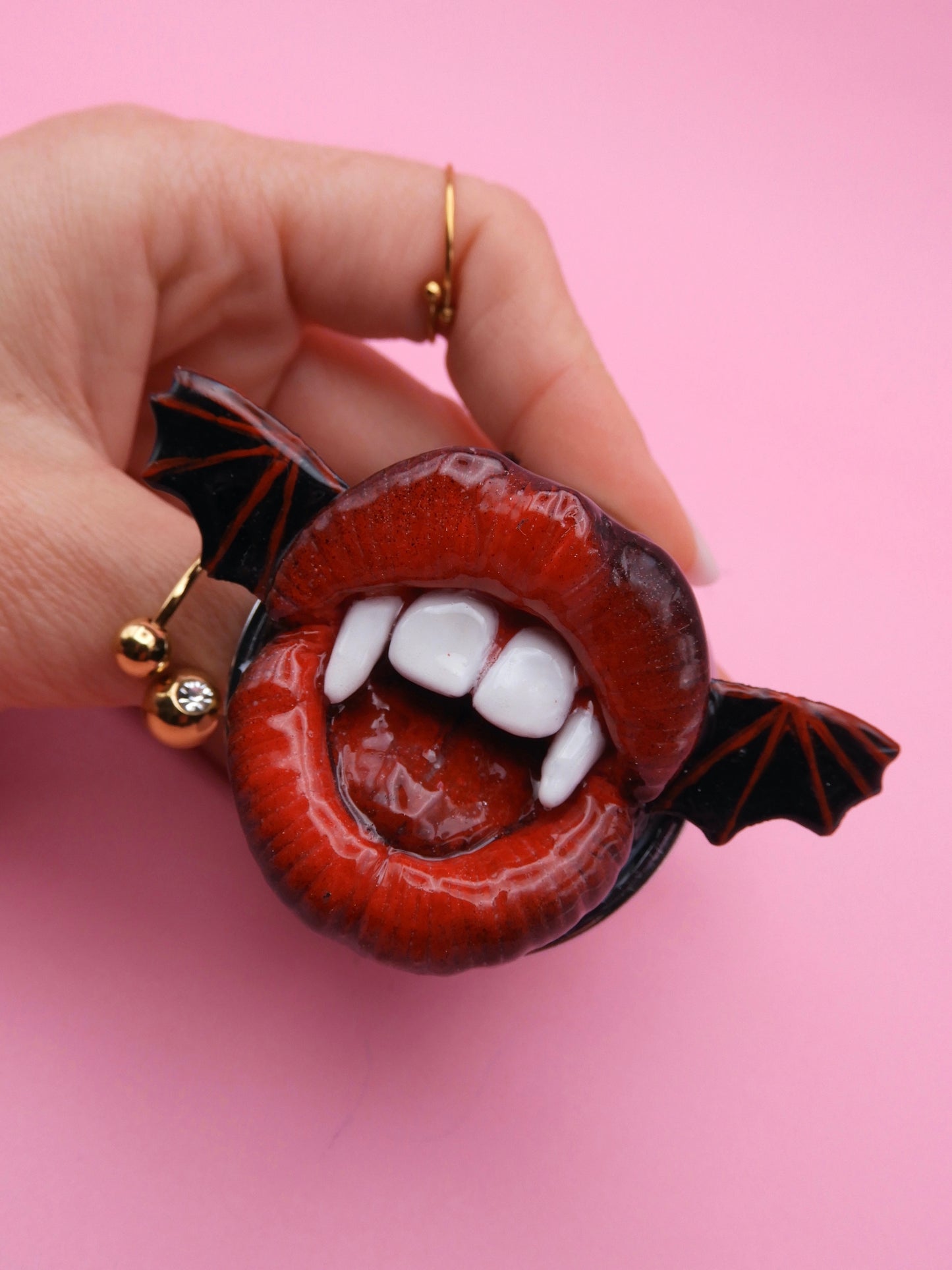 Pop Surreal Vampire Pill Box with Bat Wings – Weird Gothic – Surrealism Sculpture – Handmade Polymer Clay Art