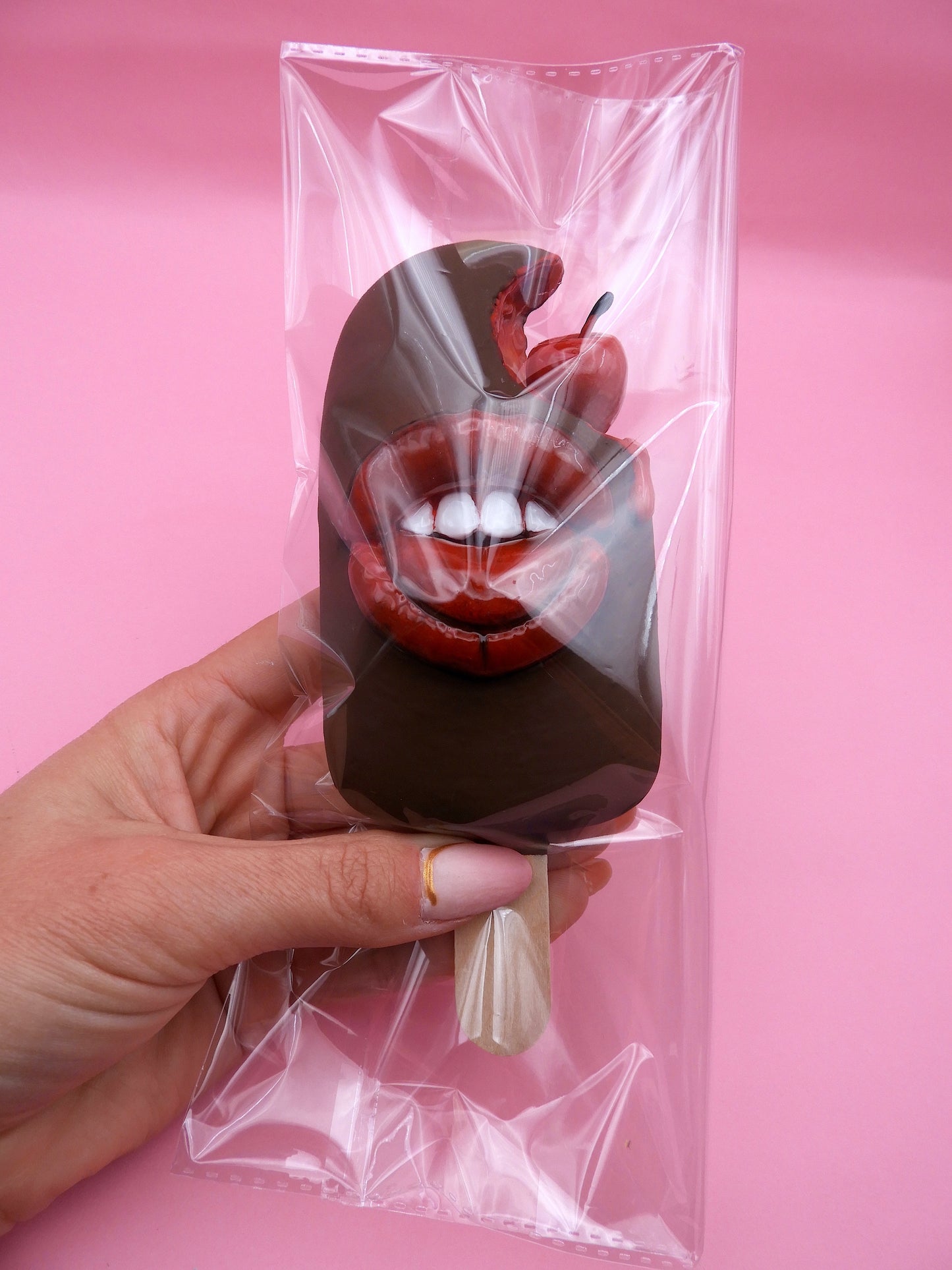 Pop Surreal Ice Cream Stick with Mouth – Weird Sweet Decor – Surrealism Sculpture – Handmade Polymer Clay Art