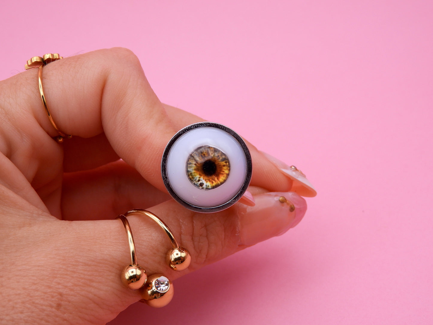 Handmade Eyeball Ring – Stainless Steel Adjustable Ring, Eye Jewelry, Surreal Gothic Accessory, Creepy Cute Statement Ring