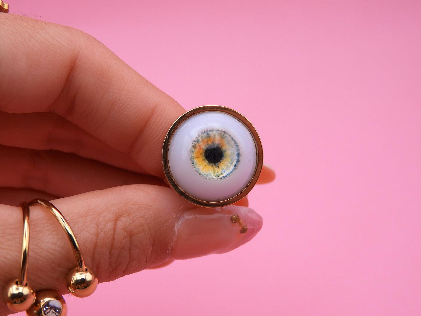 Handmade Eyeball Ring – Stainless Steel Adjustable Ring, Eye Jewelry, Surreal Gothic Accessory, Creepy Cute Statement Ring II