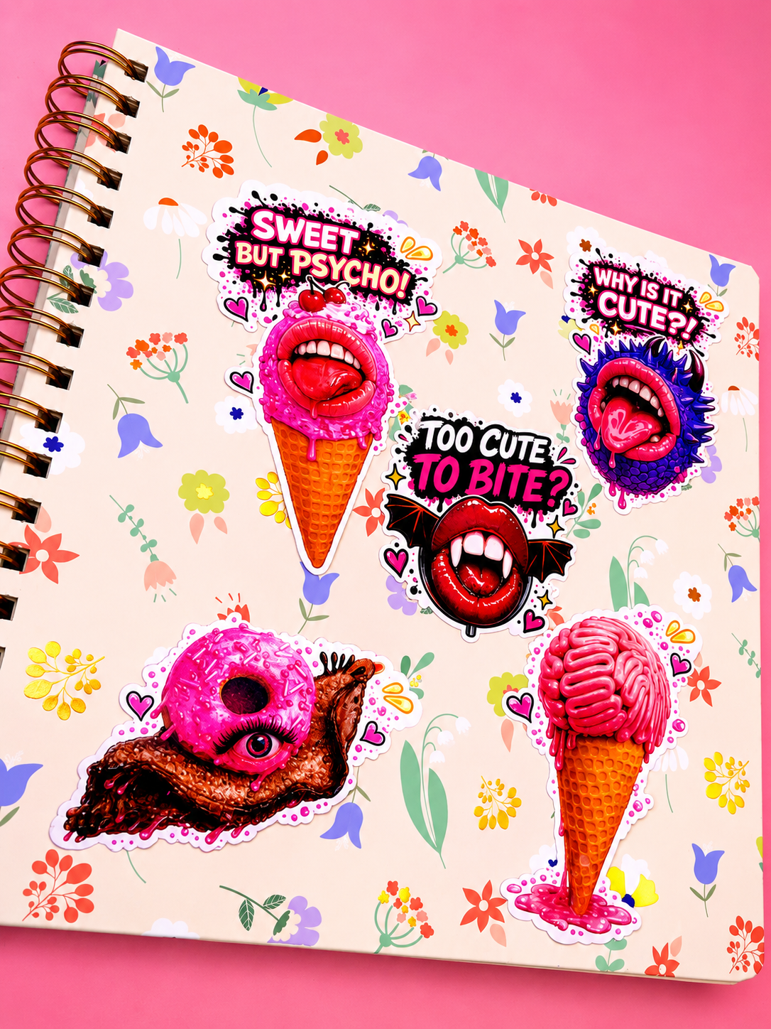 Creepy Cute Sticker Pack | 6 Surreal Dessert & Monster Stickers