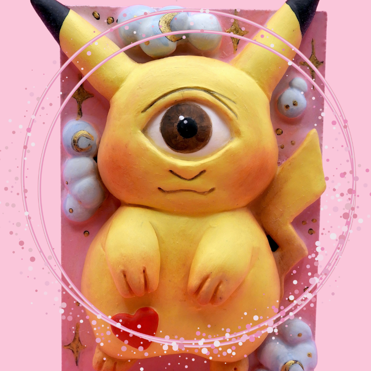 Pop Surreal Cyclops Pikachu – Weird Fantasy Creature – Surrealism Sculpture – Handmade Polymer Clay Art