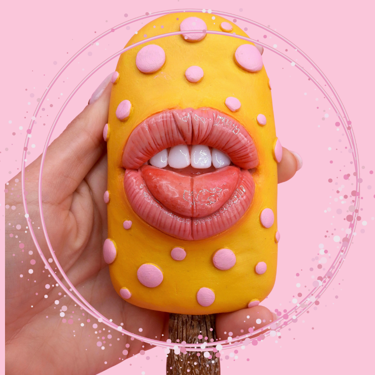 Pop Surreal Ice Cream Stick with Mouth – Weird Sweet Decor – Surrealism Sculpture – Handmade Polymer Clay Art