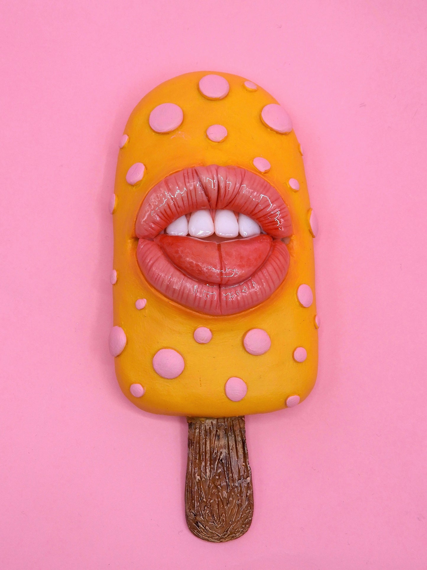 Pop Surreal Ice Cream Stick with Mouth – Weird Sweet Decor – Surrealism Sculpture – Handmade Polymer Clay Art