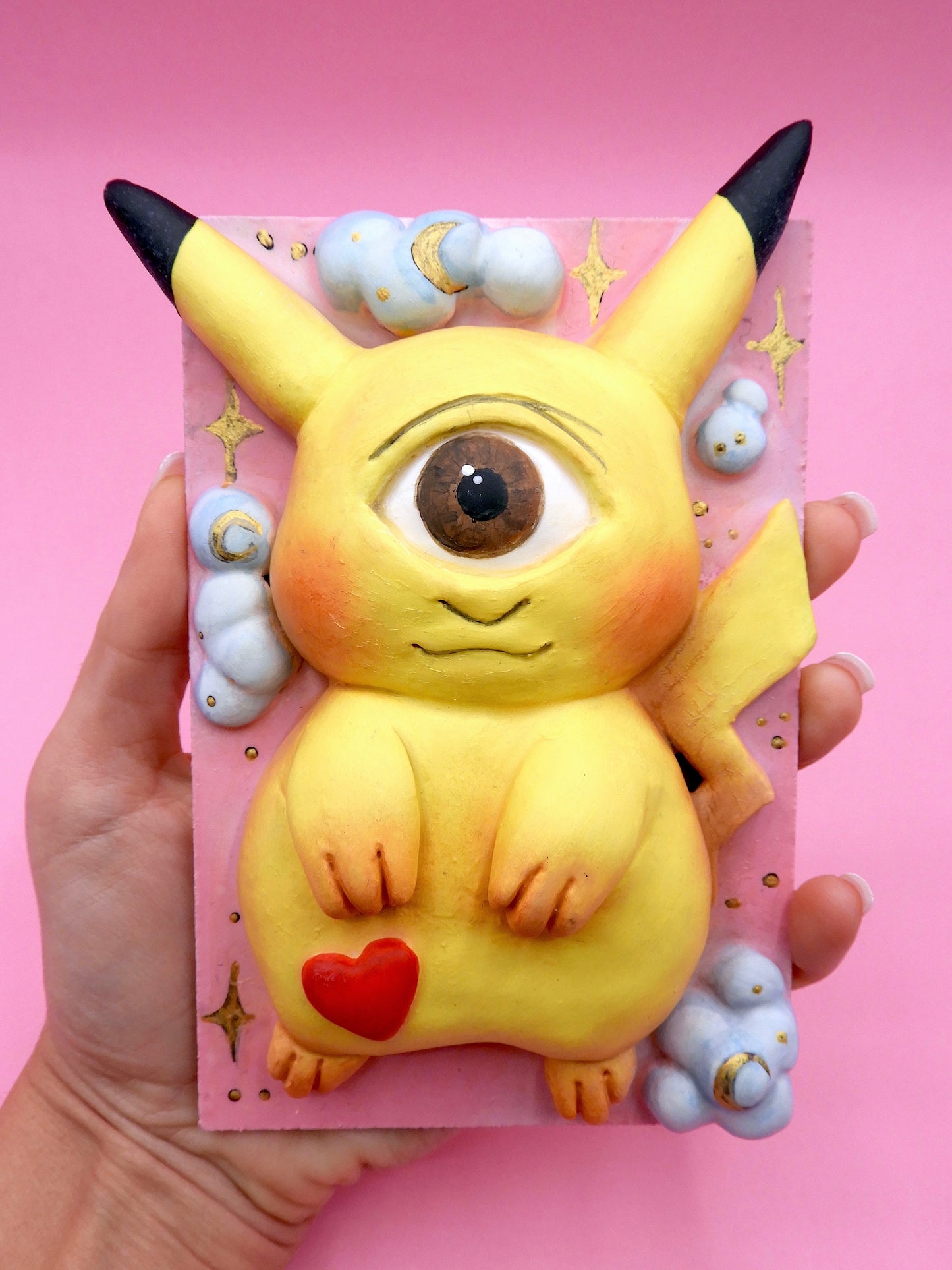 Pop Surreal Cyclops Pikachu – Weird Fantasy Creature – Surrealism Sculpture – Handmade Polymer Clay Art