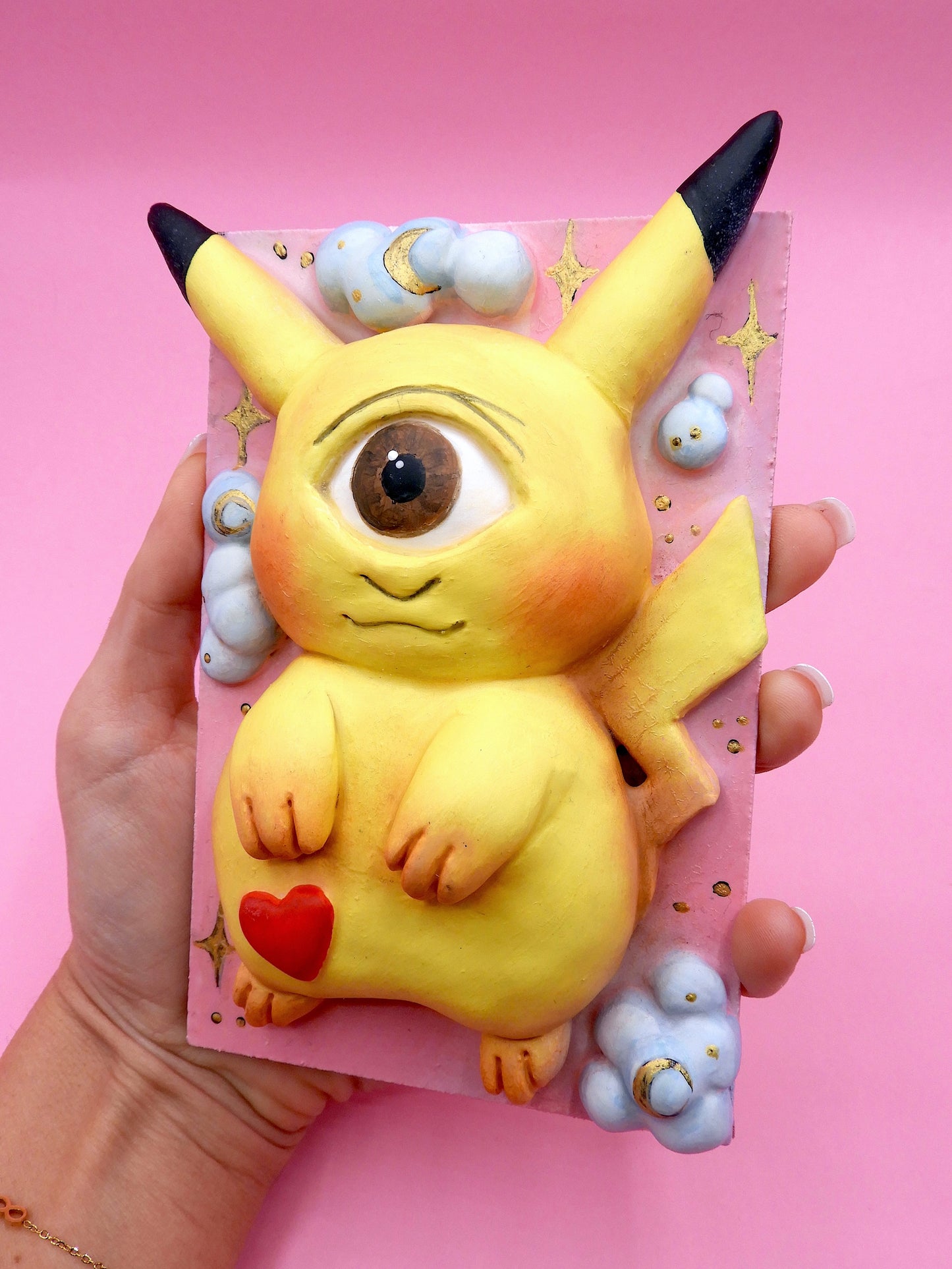 Pop Surreal Cyclops Pikachu – Weird Fantasy Creature – Surrealism Sculpture – Handmade Polymer Clay Art