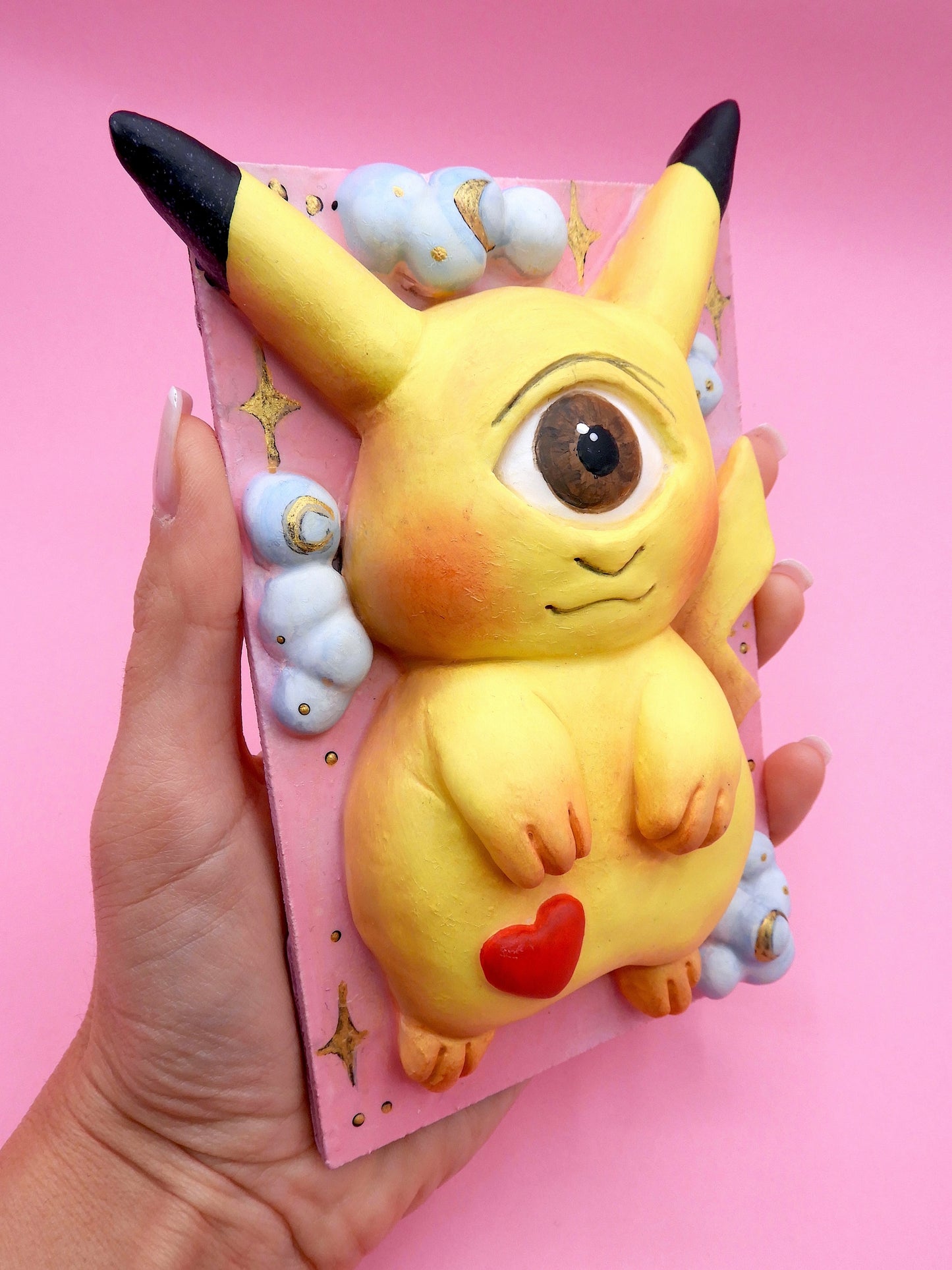 Pop Surreal Cyclops Pikachu – Weird Fantasy Creature – Surrealism Sculpture – Handmade Polymer Clay Art