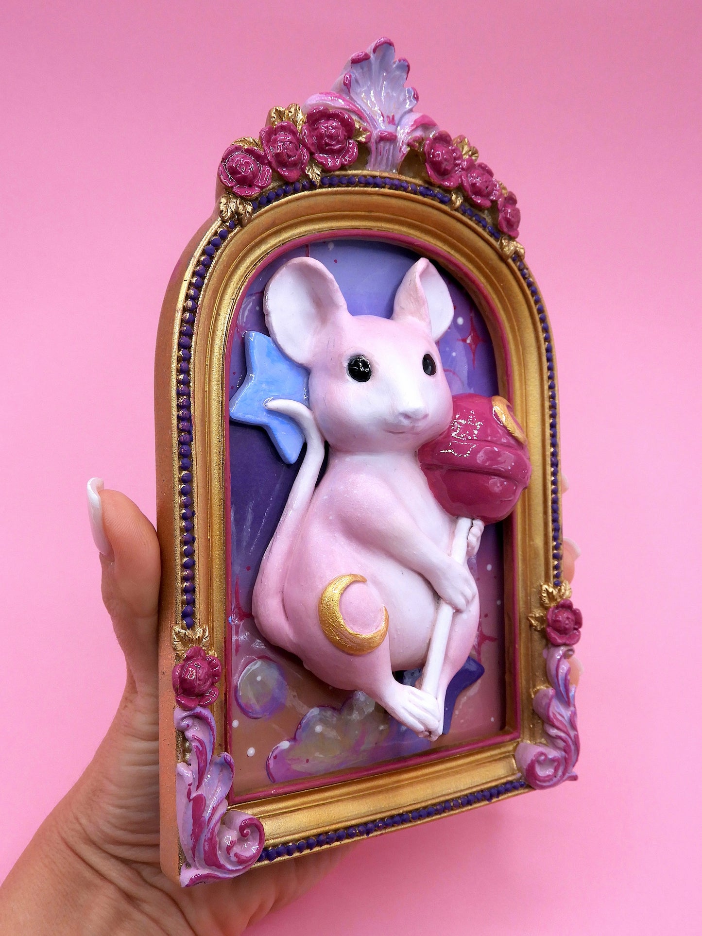 Moonlit Lollipop Mouse – A Whimsical Dreamscape Sculpture in Pop Surrealism