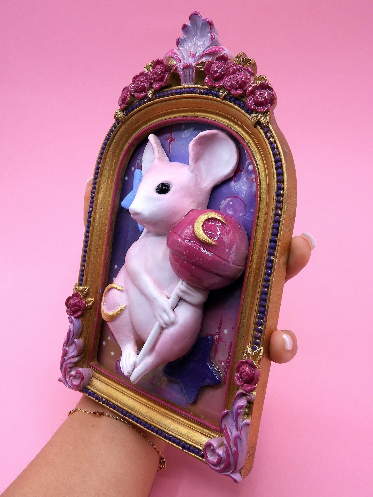 Moonlit Lollipop Mouse – A Whimsical Dreamscape Sculpture in Pop Surrealism