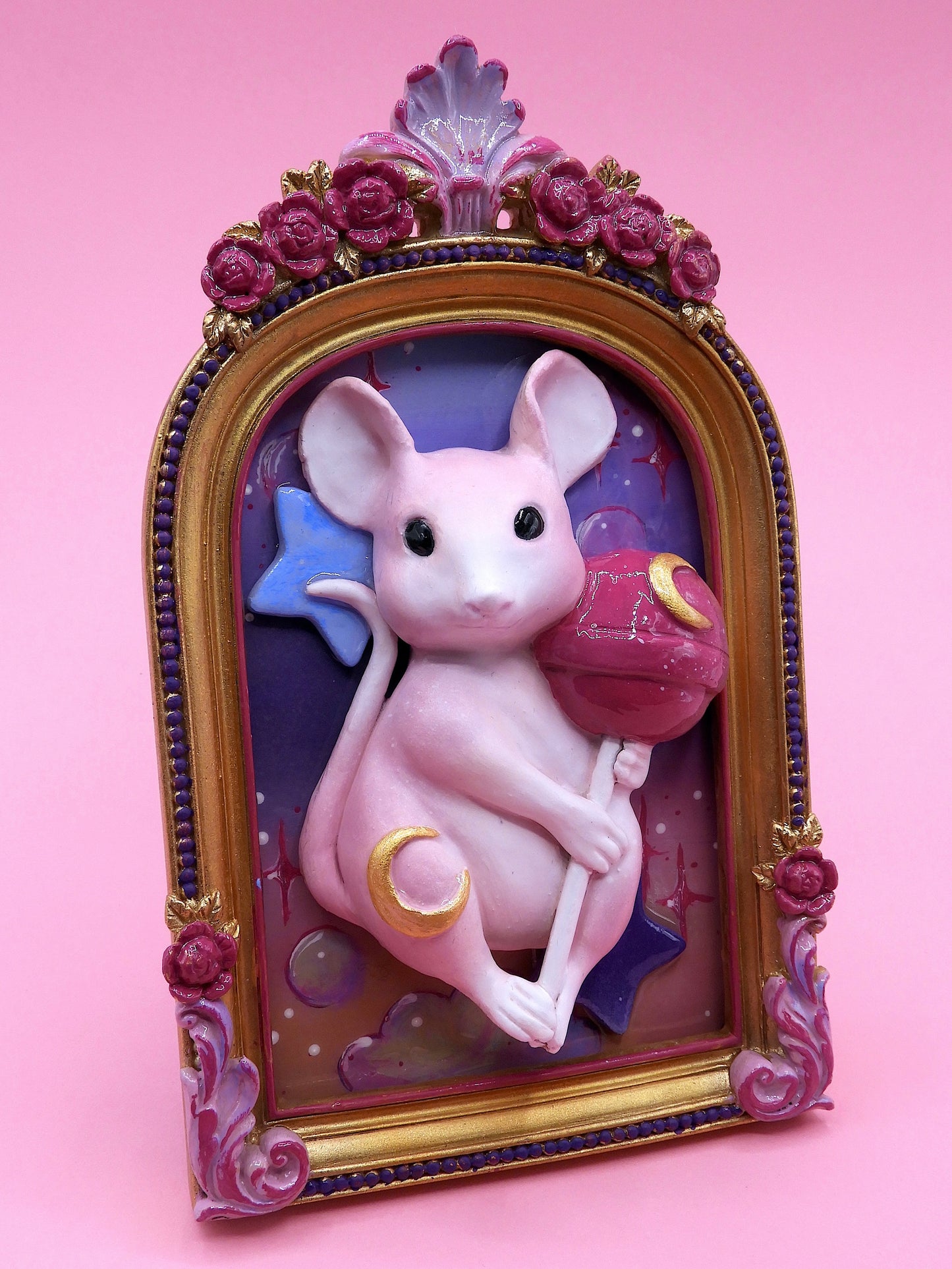 Moonlit Lollipop Mouse – A Whimsical Dreamscape Sculpture in Pop Surrealism