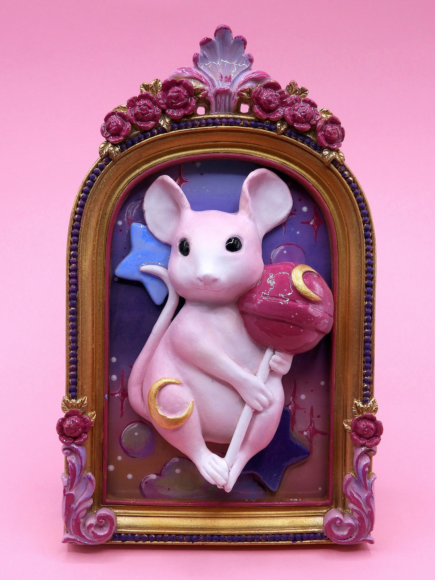 Moonlit Lollipop Mouse – A Whimsical Dreamscape Sculpture in Pop Surrealism