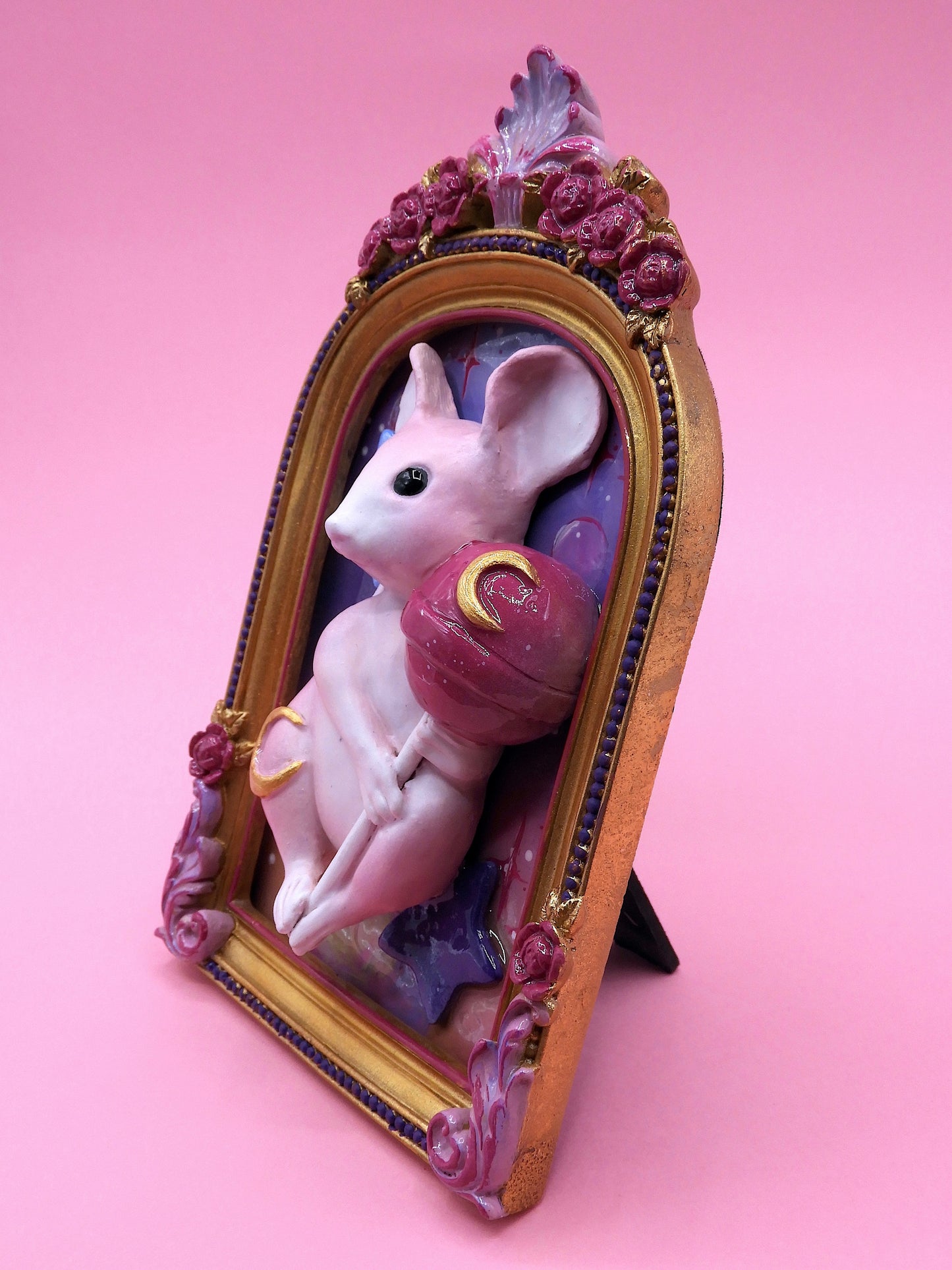 Moonlit Lollipop Mouse – A Whimsical Dreamscape Sculpture in Pop Surrealism