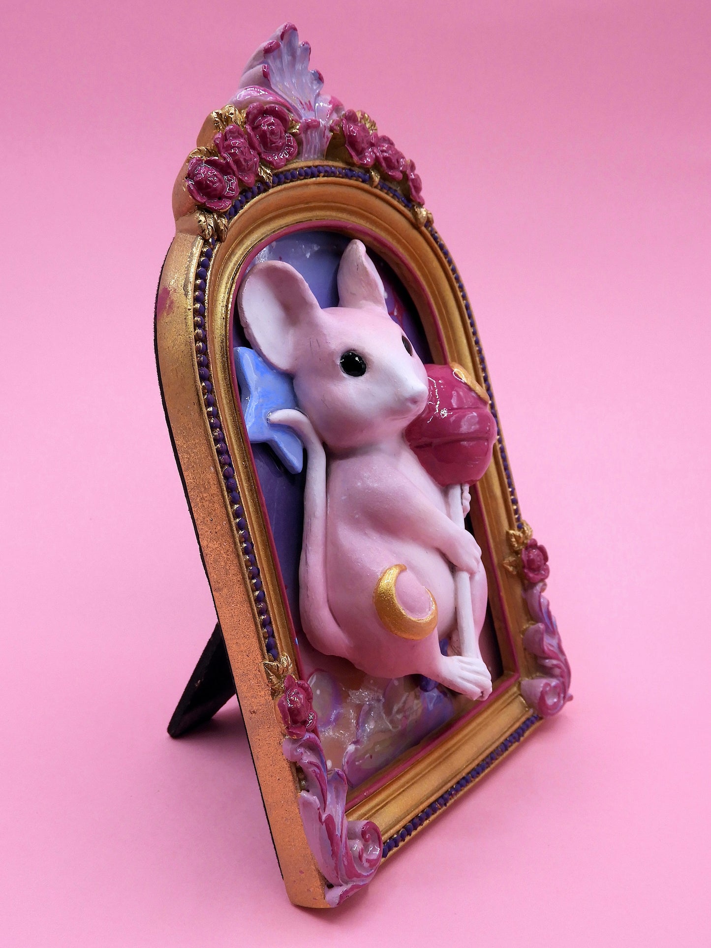 Moonlit Lollipop Mouse – A Whimsical Dreamscape Sculpture in Pop Surrealism