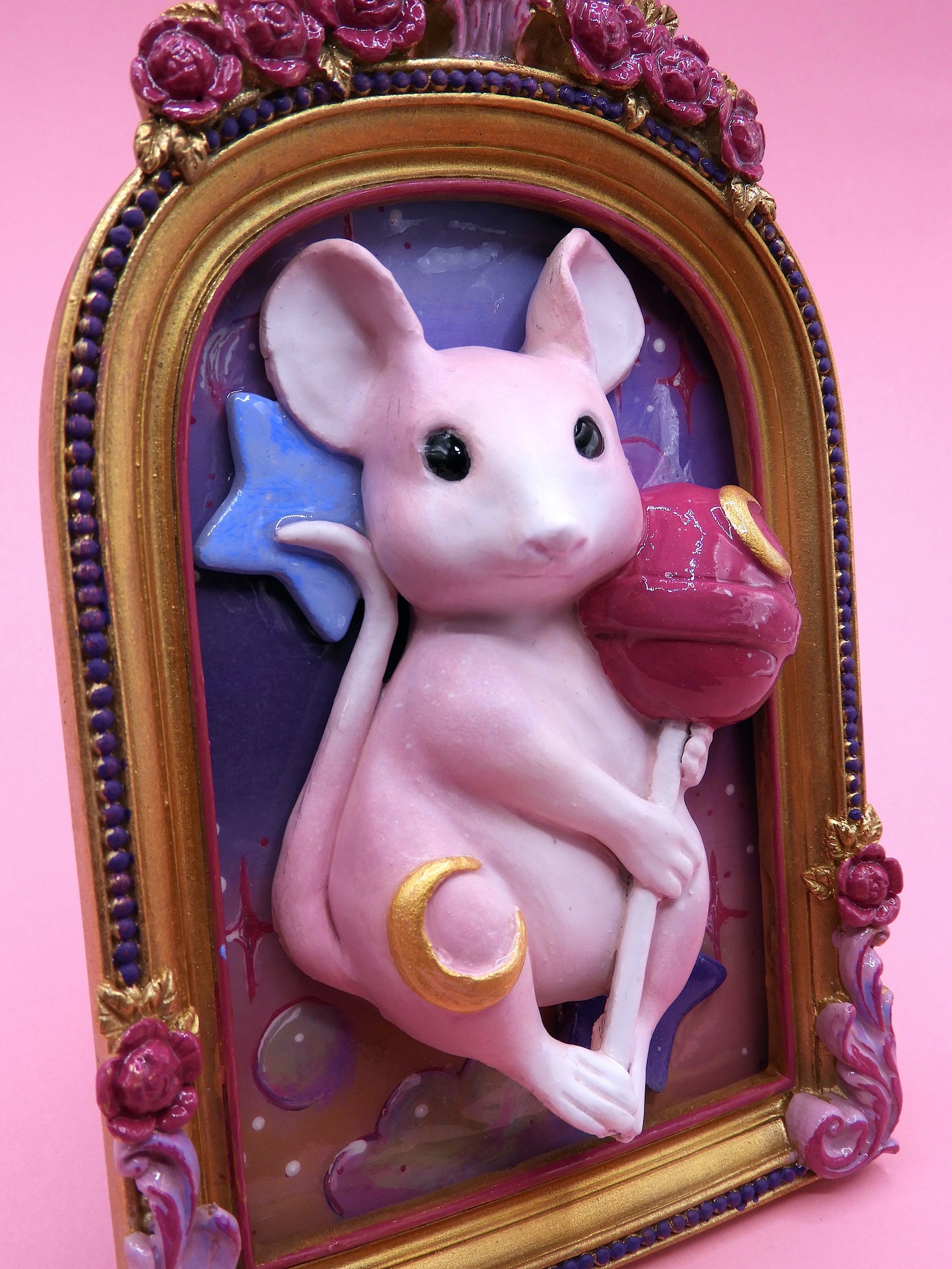 Moonlit Lollipop Mouse – A Whimsical Dreamscape Sculpture in Pop Surrealism