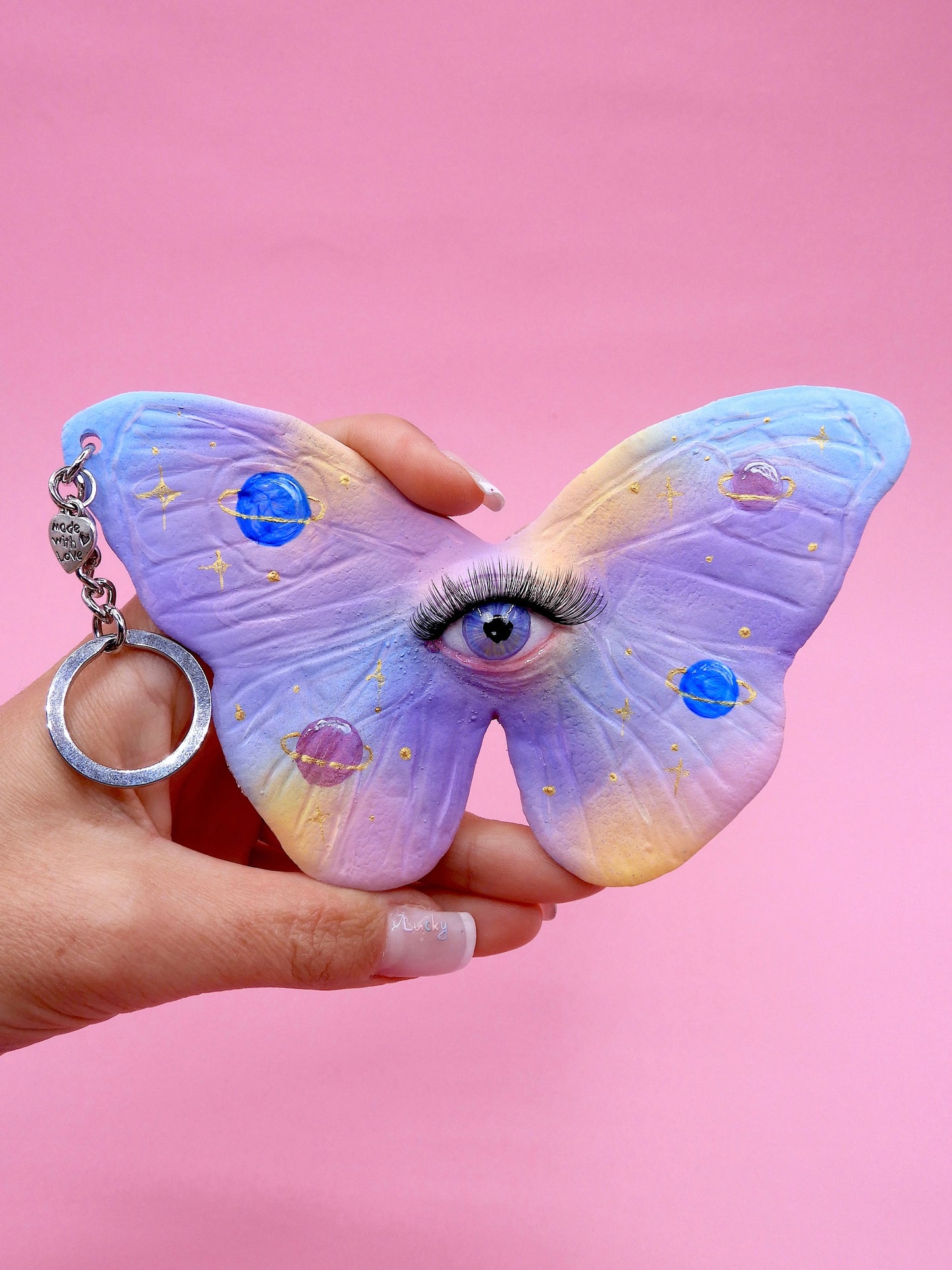 Pop Surreal Butterfly with Eye Bag Charm – Weird Fantasy Accessory – Handmade Art