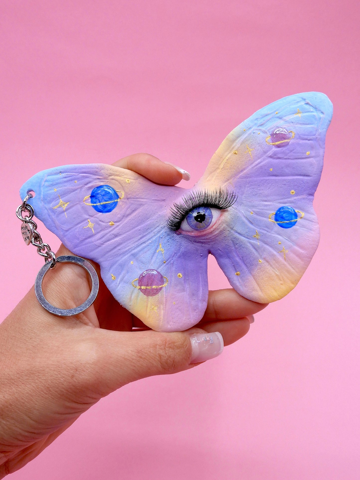 Pop Surreal Butterfly with Eye Bag Charm – Weird Fantasy Accessory – Handmade Art