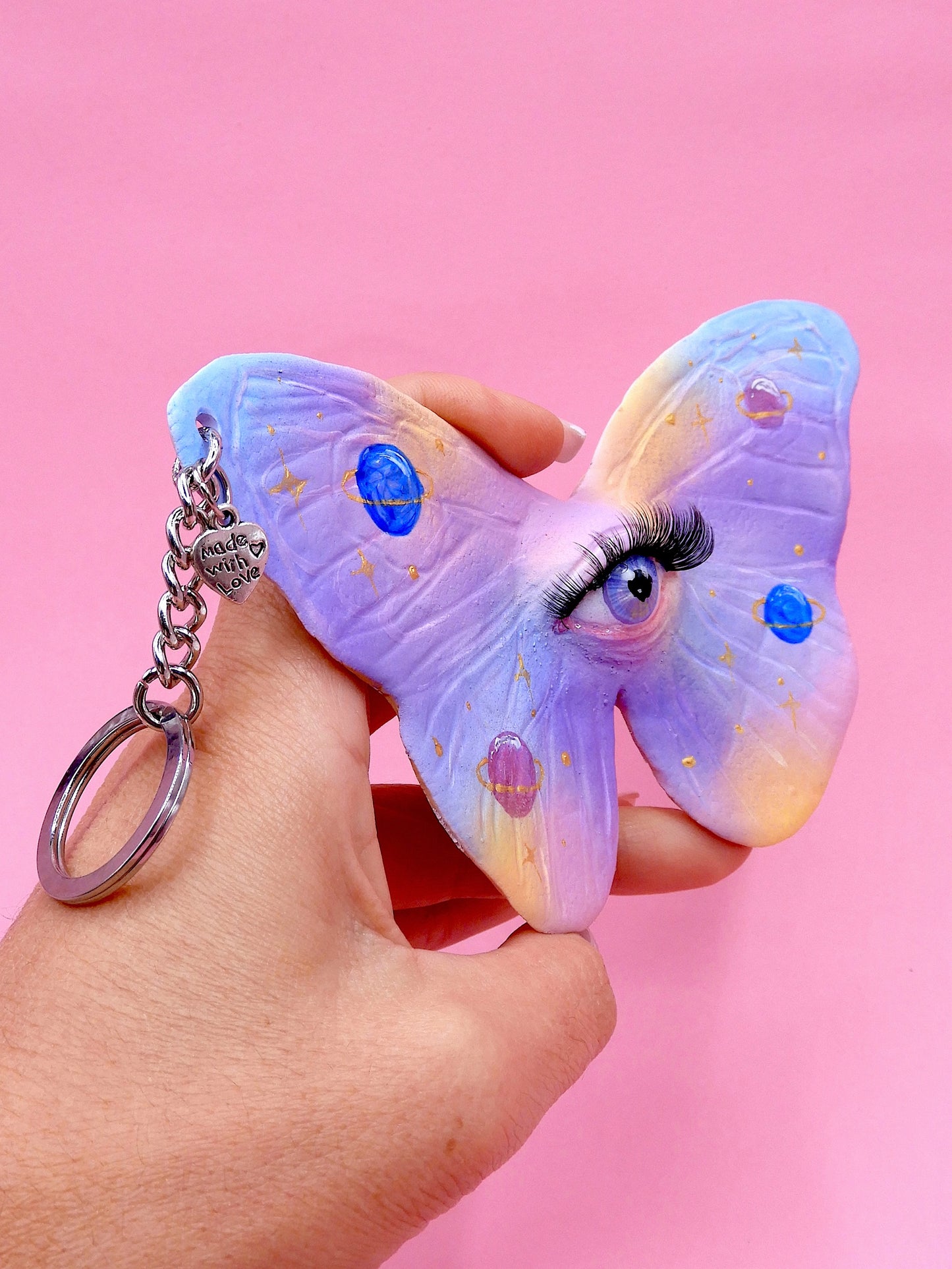 Pop Surreal Butterfly with Eye Bag Charm – Weird Fantasy Accessory – Handmade Art