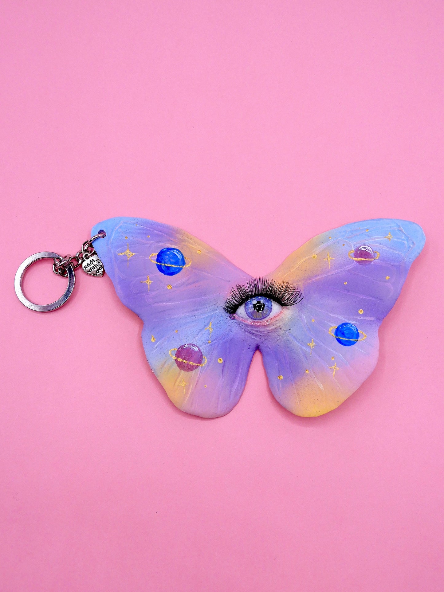 Pop Surreal Butterfly with Eye Bag Charm – Weird Fantasy Accessory – Handmade Art
