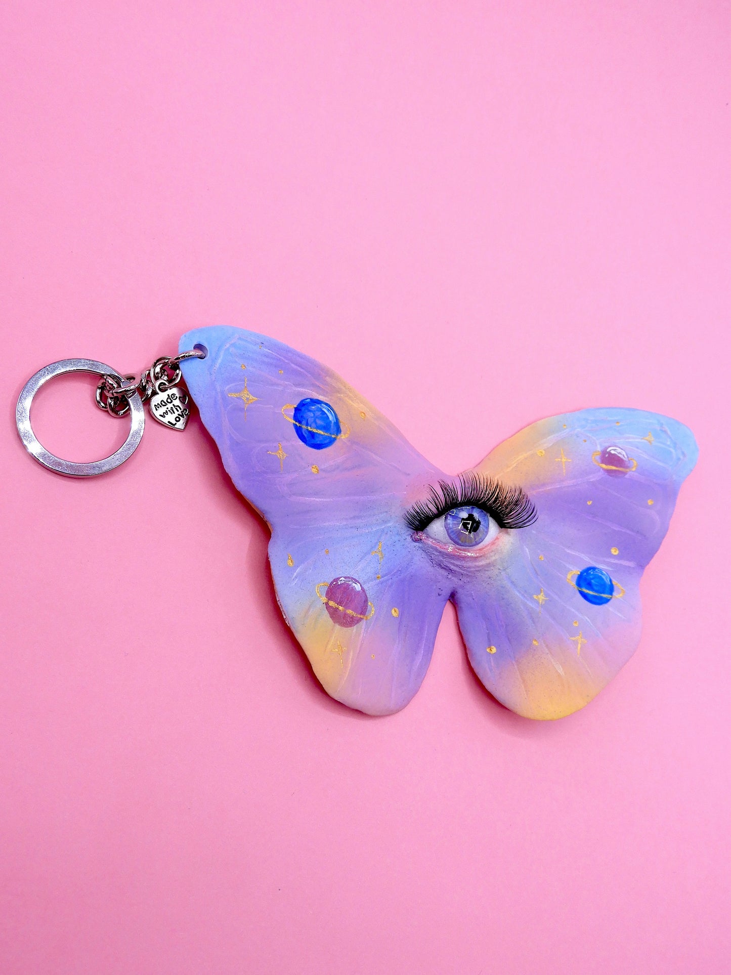 Pop Surreal Butterfly with Eye Bag Charm – Weird Fantasy Accessory – Handmade Art