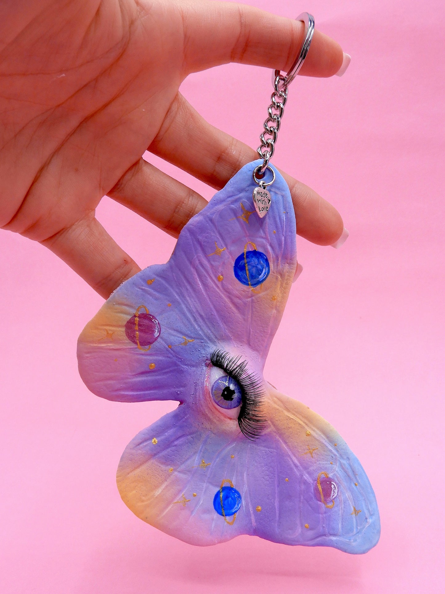 Pop Surreal Butterfly with Eye Bag Charm – Weird Fantasy Accessory – Handmade Art