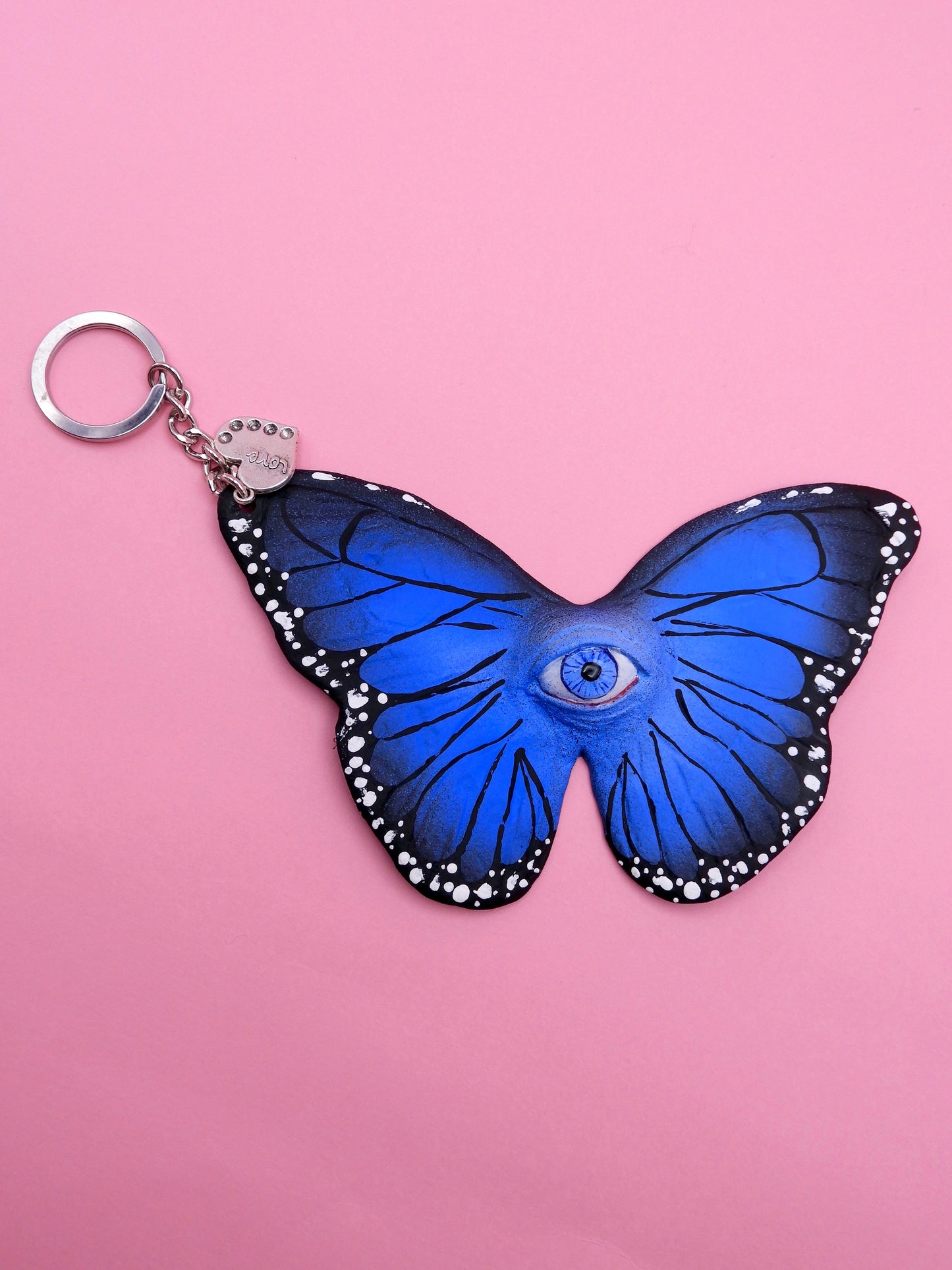 Pop Surreal Butterfly with Eye Bag Charm – Weird Fantasy Accessory – Handmade Art