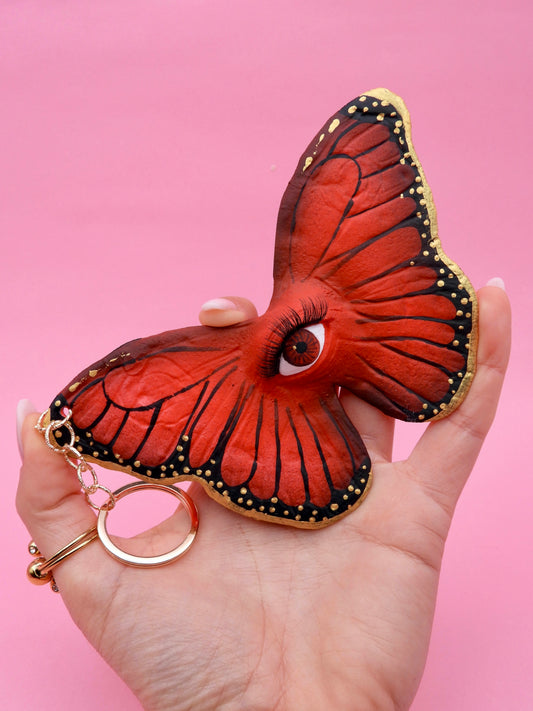 Pop Surreal Butterfly with Eye Bag Charm – Weird Fantasy Accessory – Handmade Art