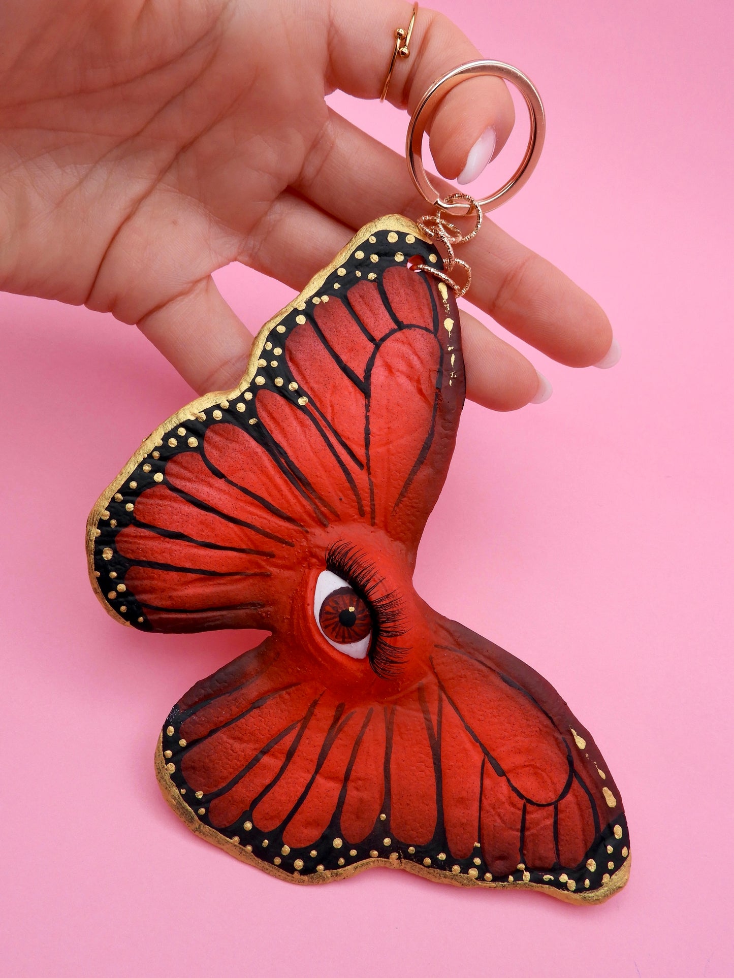 Pop Surreal Butterfly with Eye Bag Charm – Weird Fantasy Accessory – Handmade Art