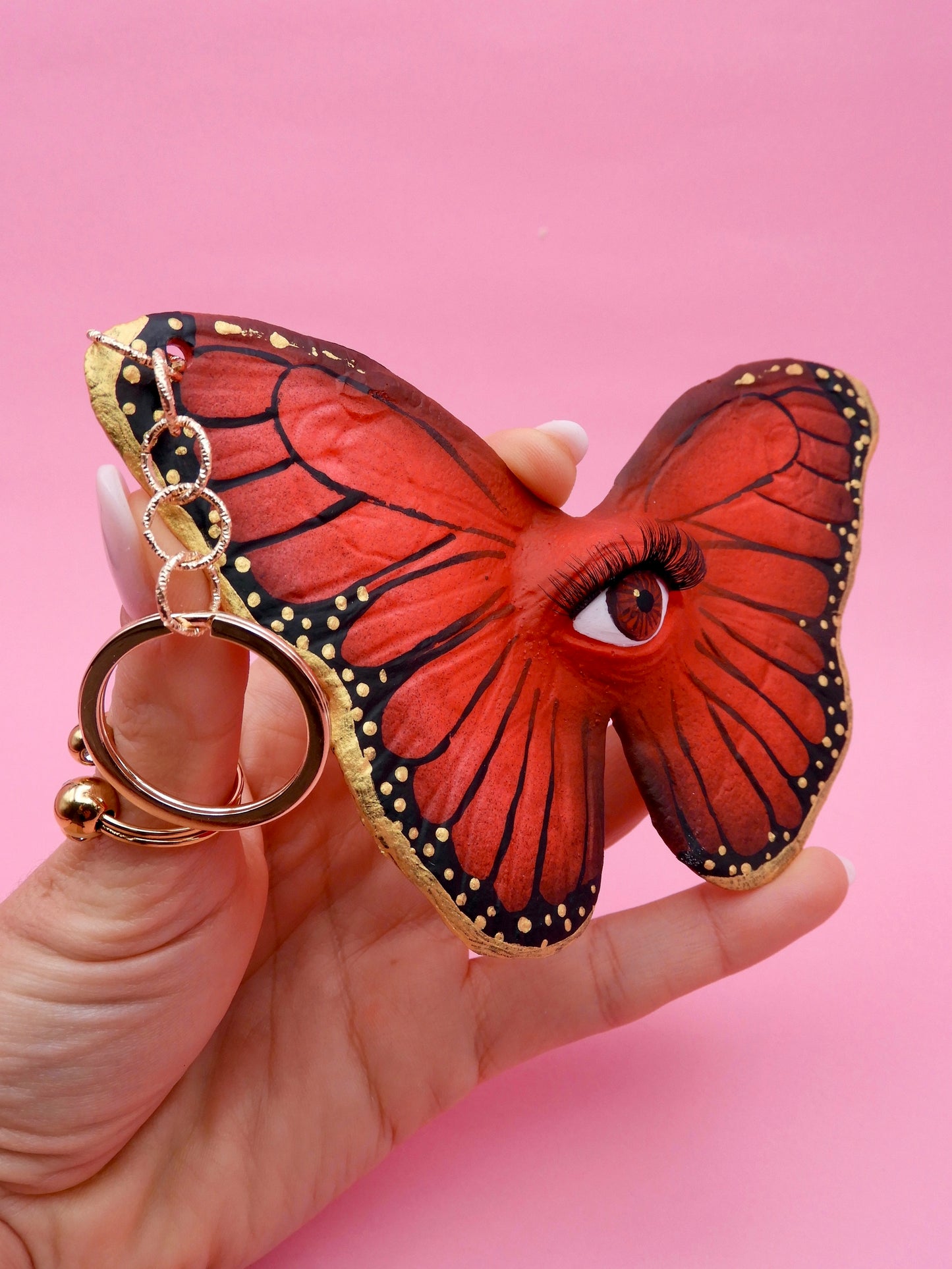 Pop Surreal Butterfly with Eye Bag Charm – Weird Fantasy Accessory – Handmade Art