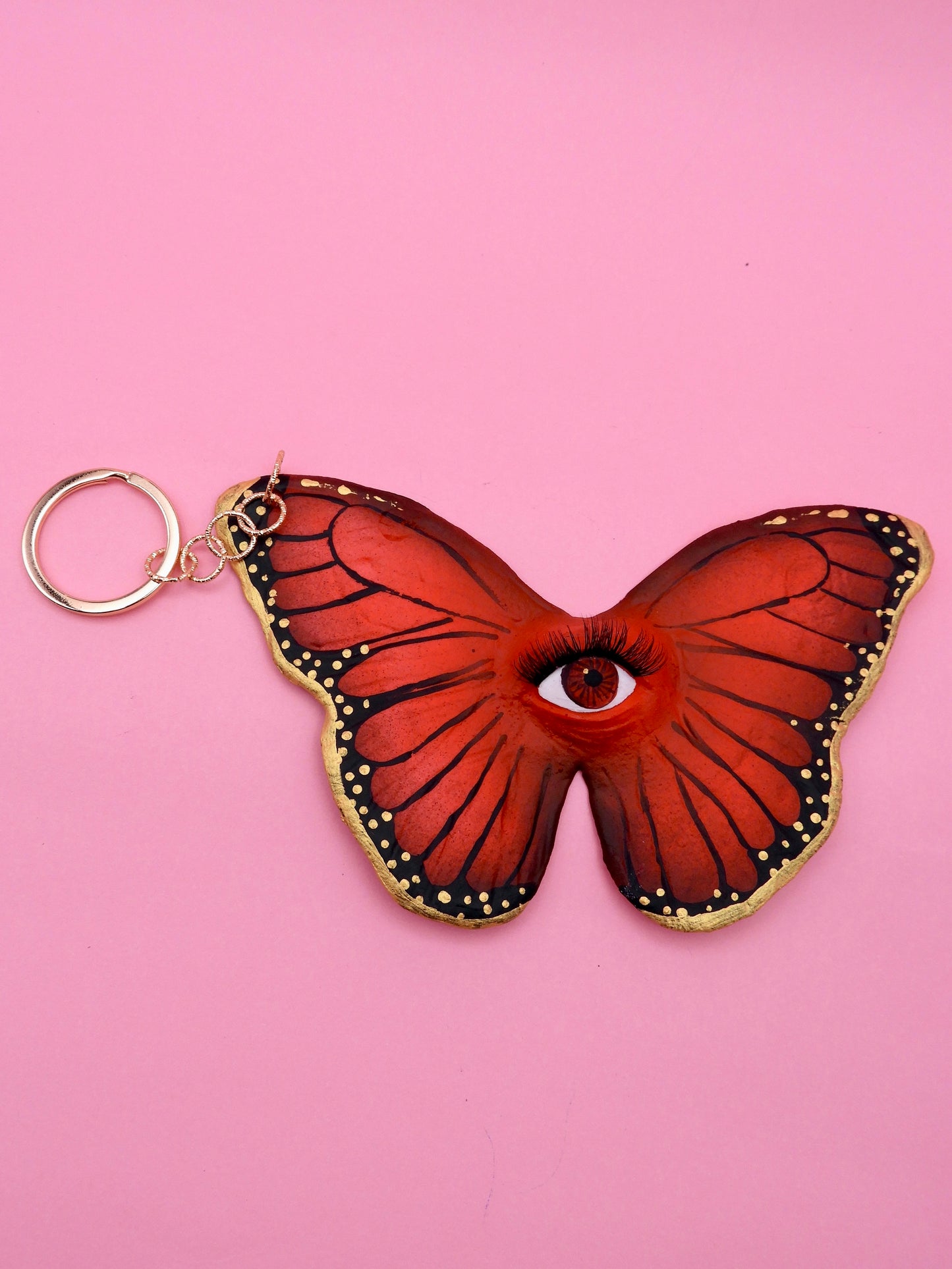 Pop Surreal Butterfly with Eye Bag Charm – Weird Fantasy Accessory – Handmade Art
