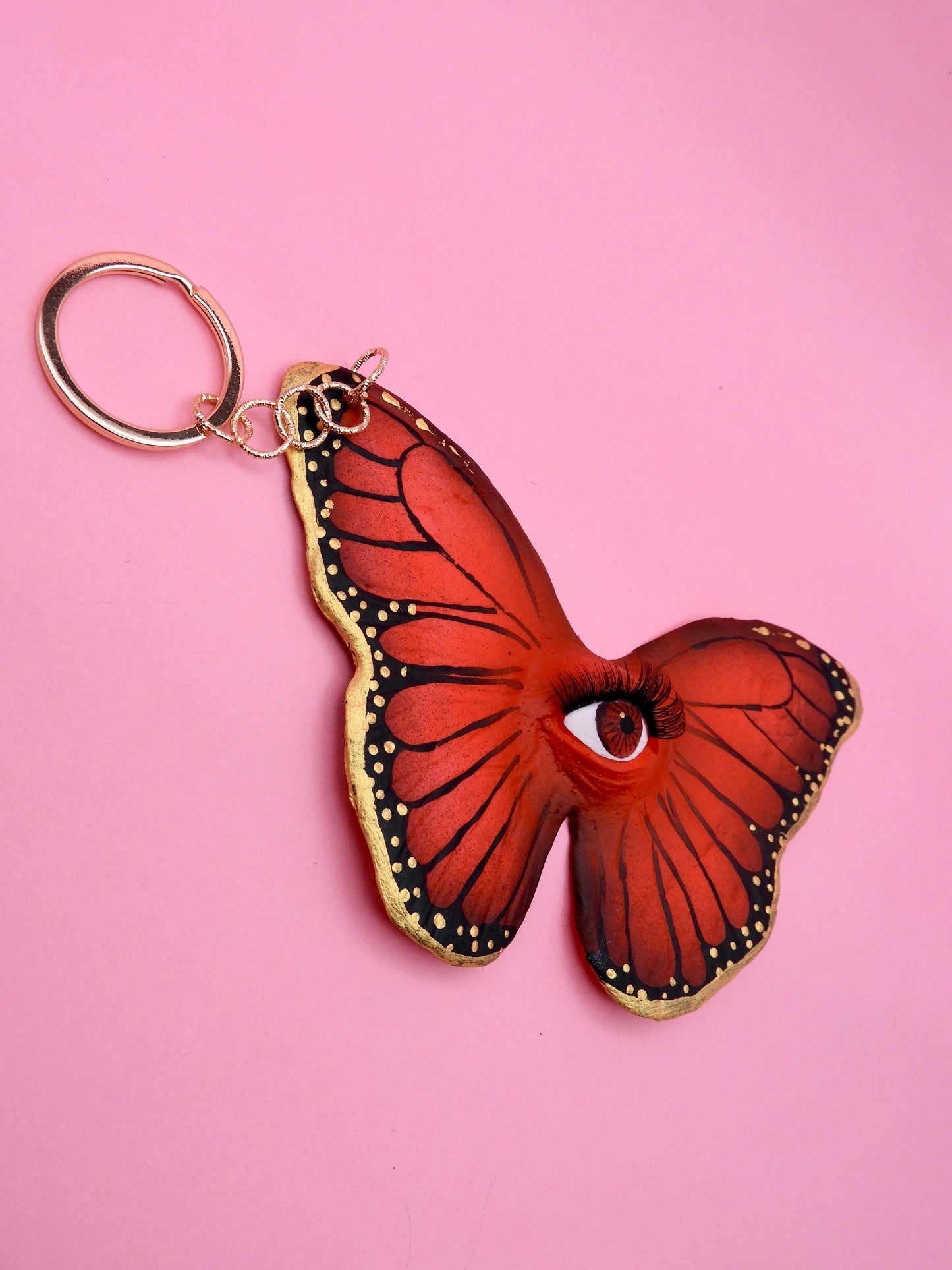 Pop Surreal Butterfly with Eye Bag Charm – Weird Fantasy Accessory – Handmade Art