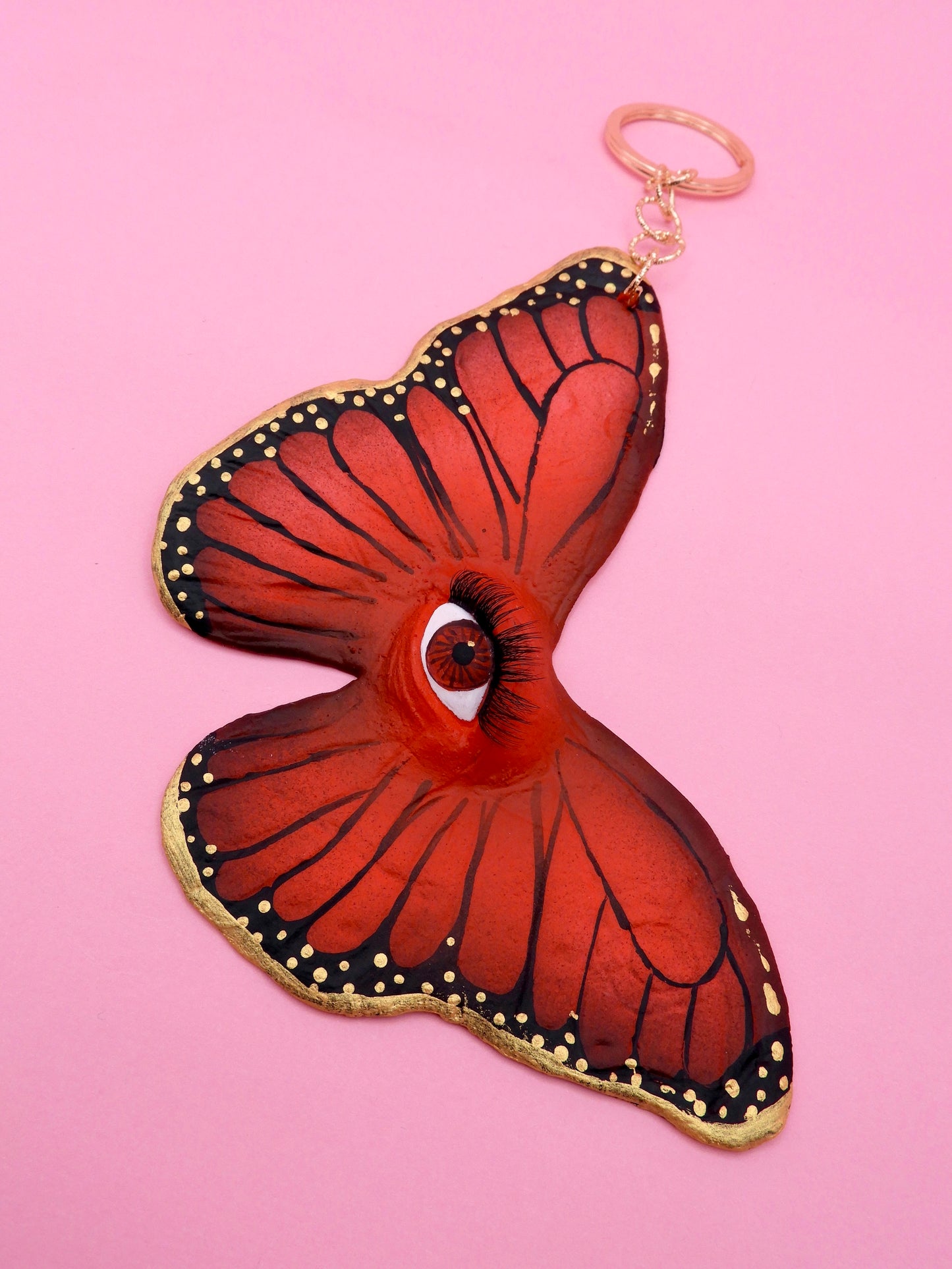 Pop Surreal Butterfly with Eye Bag Charm – Weird Fantasy Accessory – Handmade Art