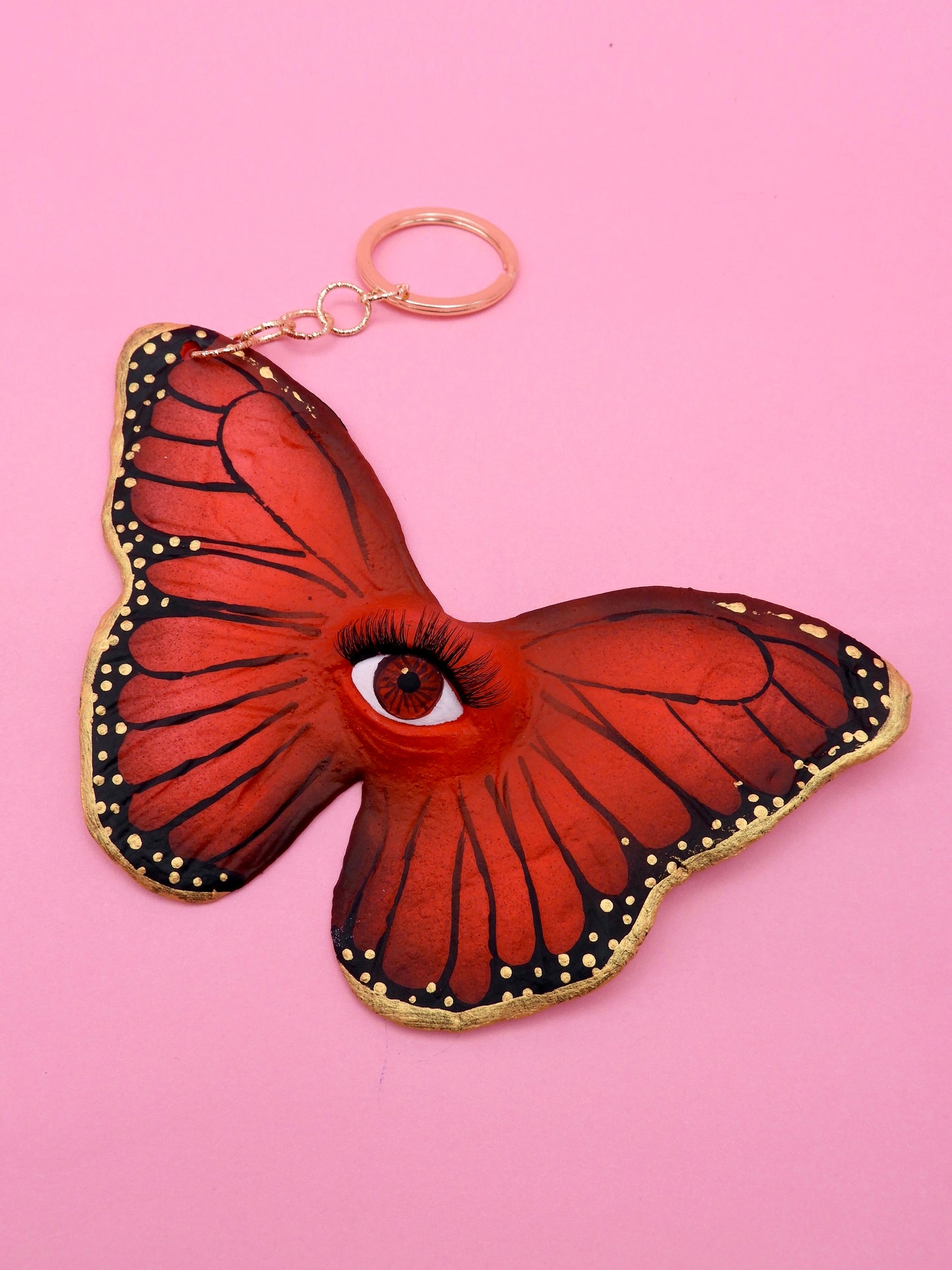 Pop Surreal Butterfly with Eye Bag Charm – Weird Fantasy Accessory – Handmade Art