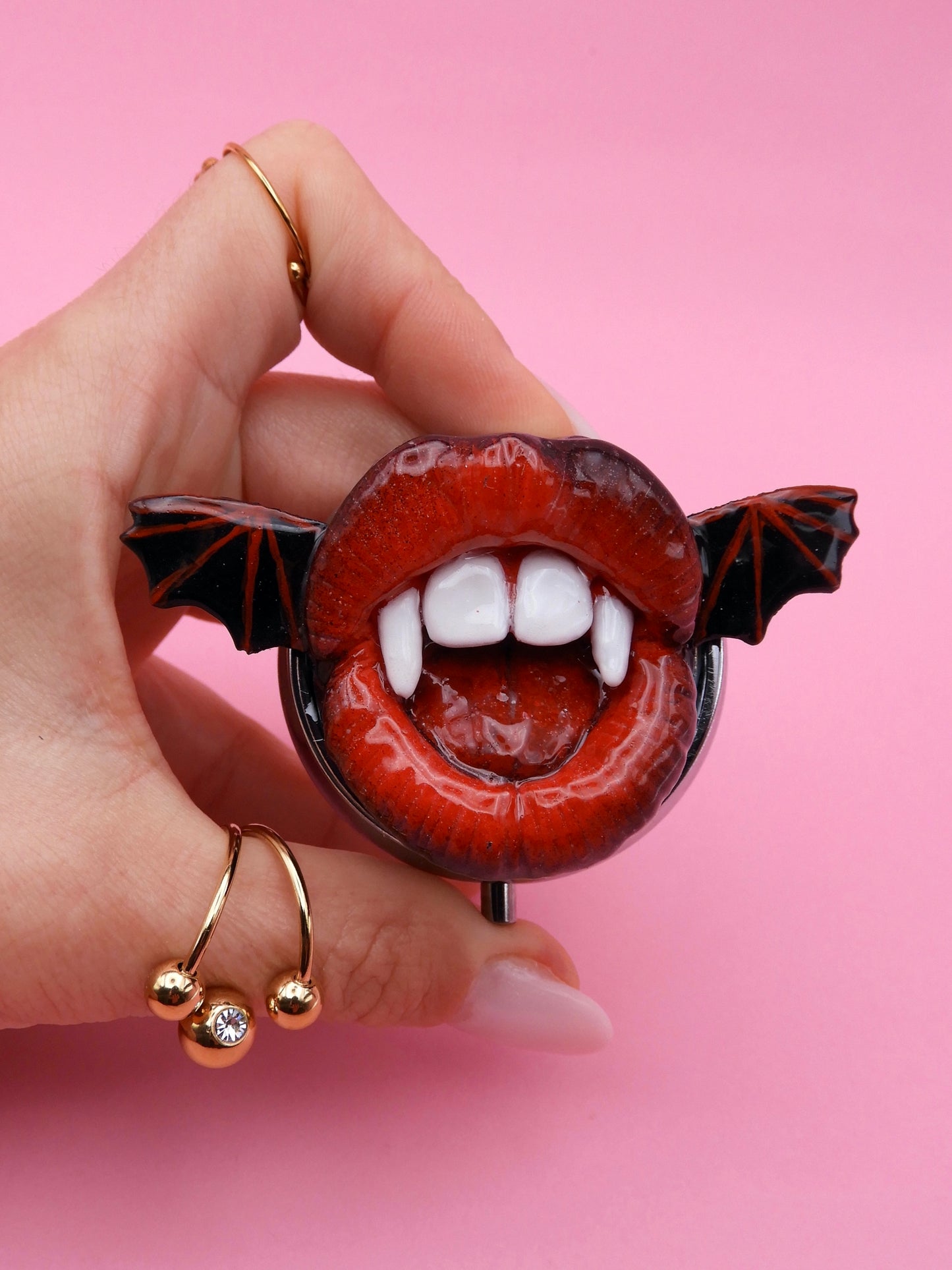 Pop Surreal Vampire Pill Box with Bat Wings – Weird Gothic – Surrealism Sculpture – Handmade Polymer Clay Art