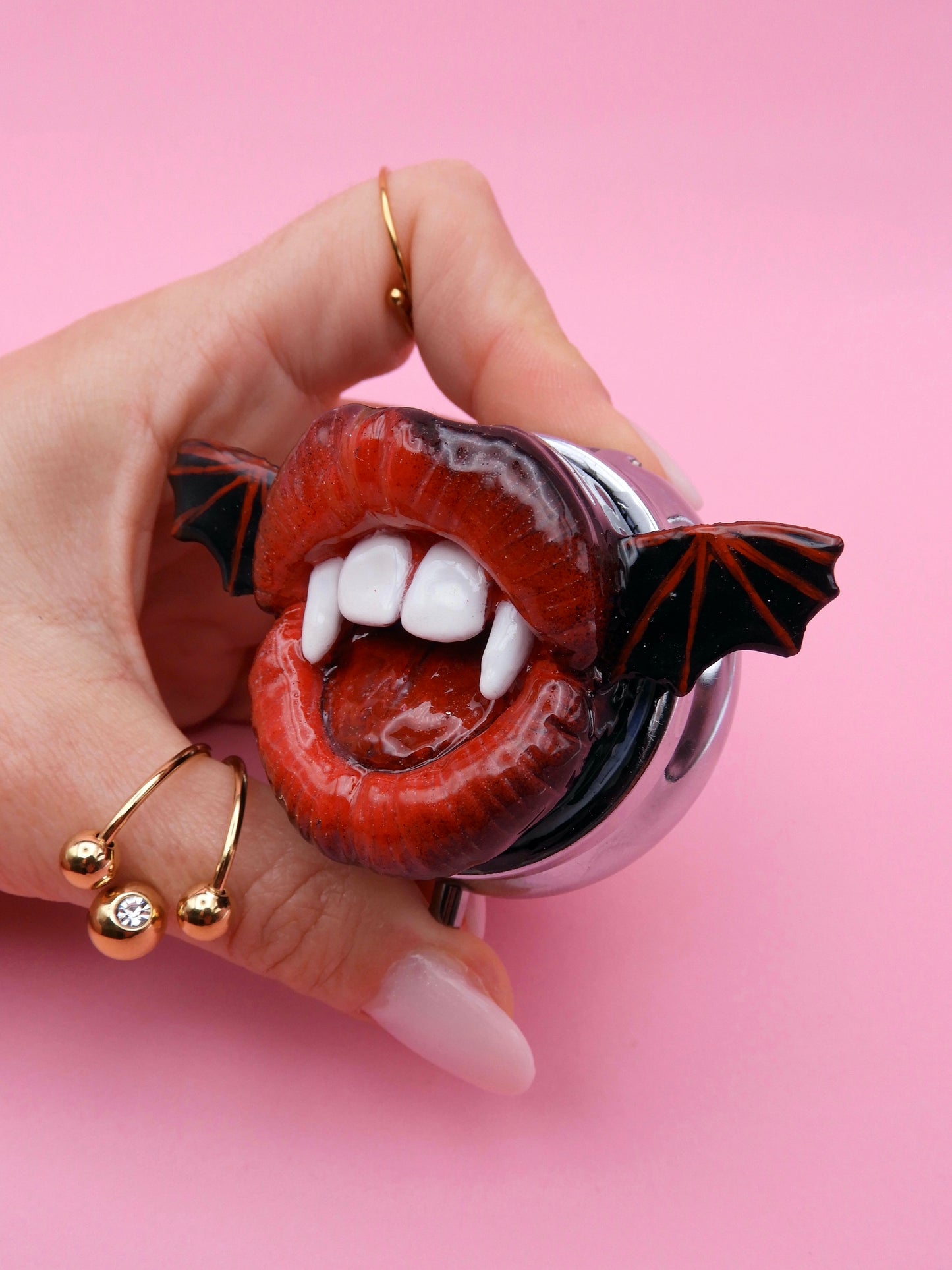 Pop Surreal Vampire Pill Box with Bat Wings – Weird Gothic – Surrealism Sculpture – Handmade Polymer Clay Art