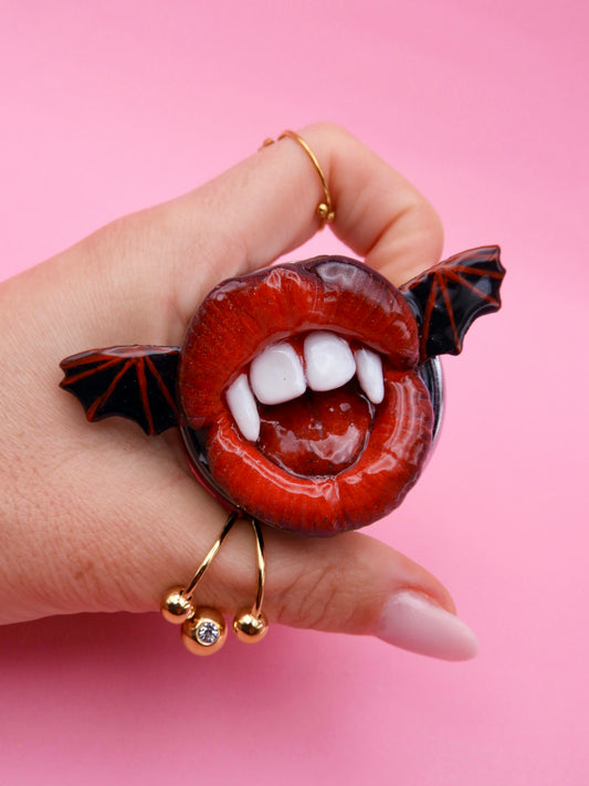 Pop Surreal Vampire Pill Box with Bat Wings – Weird Gothic – Surrealism Sculpture – Handmade Polymer Clay Art