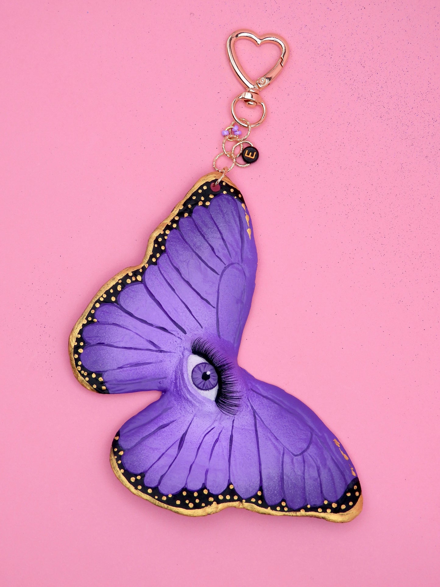 Pop Surreal Butterfly with Eye Bag Charm – Weird Fantasy Accessory – Handmade Art