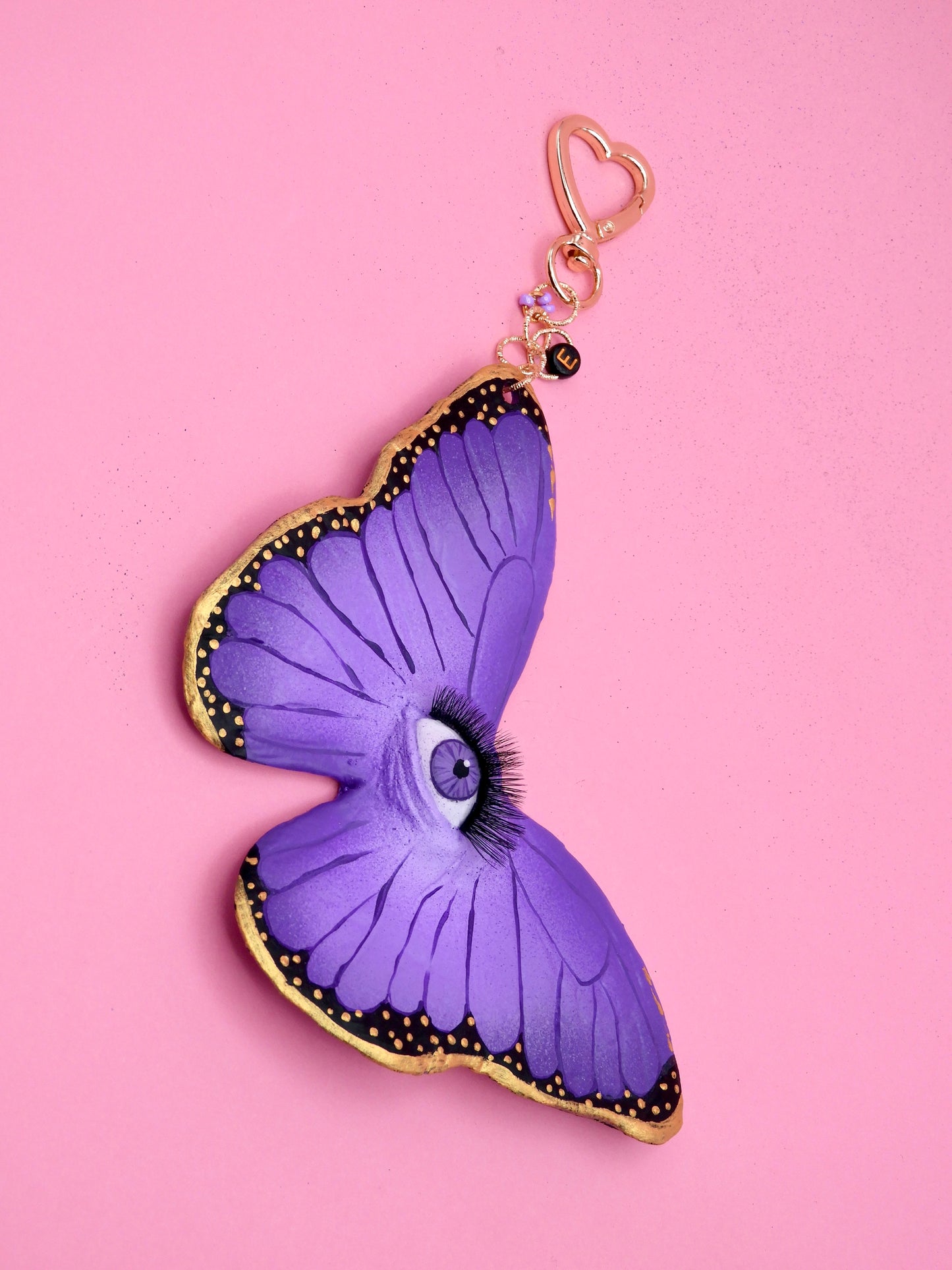 Pop Surreal Butterfly with Eye Bag Charm – Weird Fantasy Accessory – Handmade Art