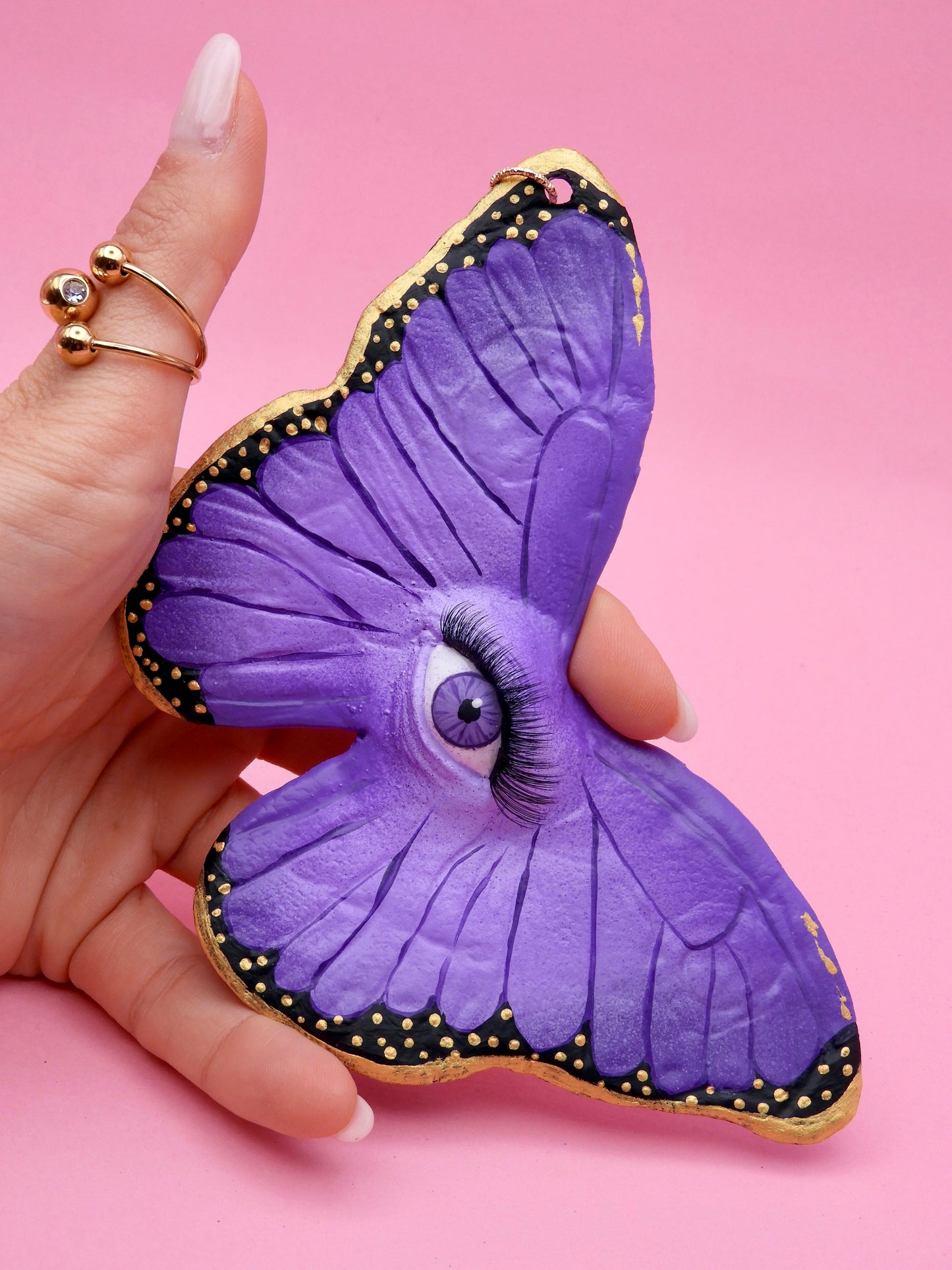 Pop Surreal Butterfly with Eye Bag Charm – Weird Fantasy Accessory – Handmade Art