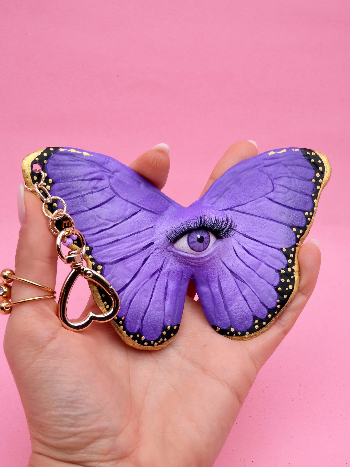 Pop Surreal Butterfly with Eye Bag Charm – Weird Fantasy Accessory – Handmade Art