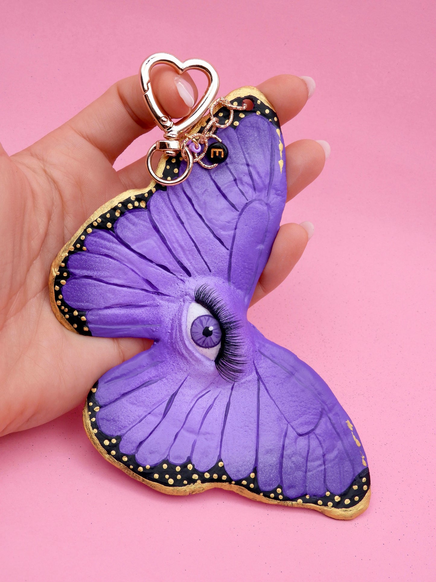 Pop Surreal Butterfly with Eye Bag Charm – Weird Fantasy Accessory – Handmade Art