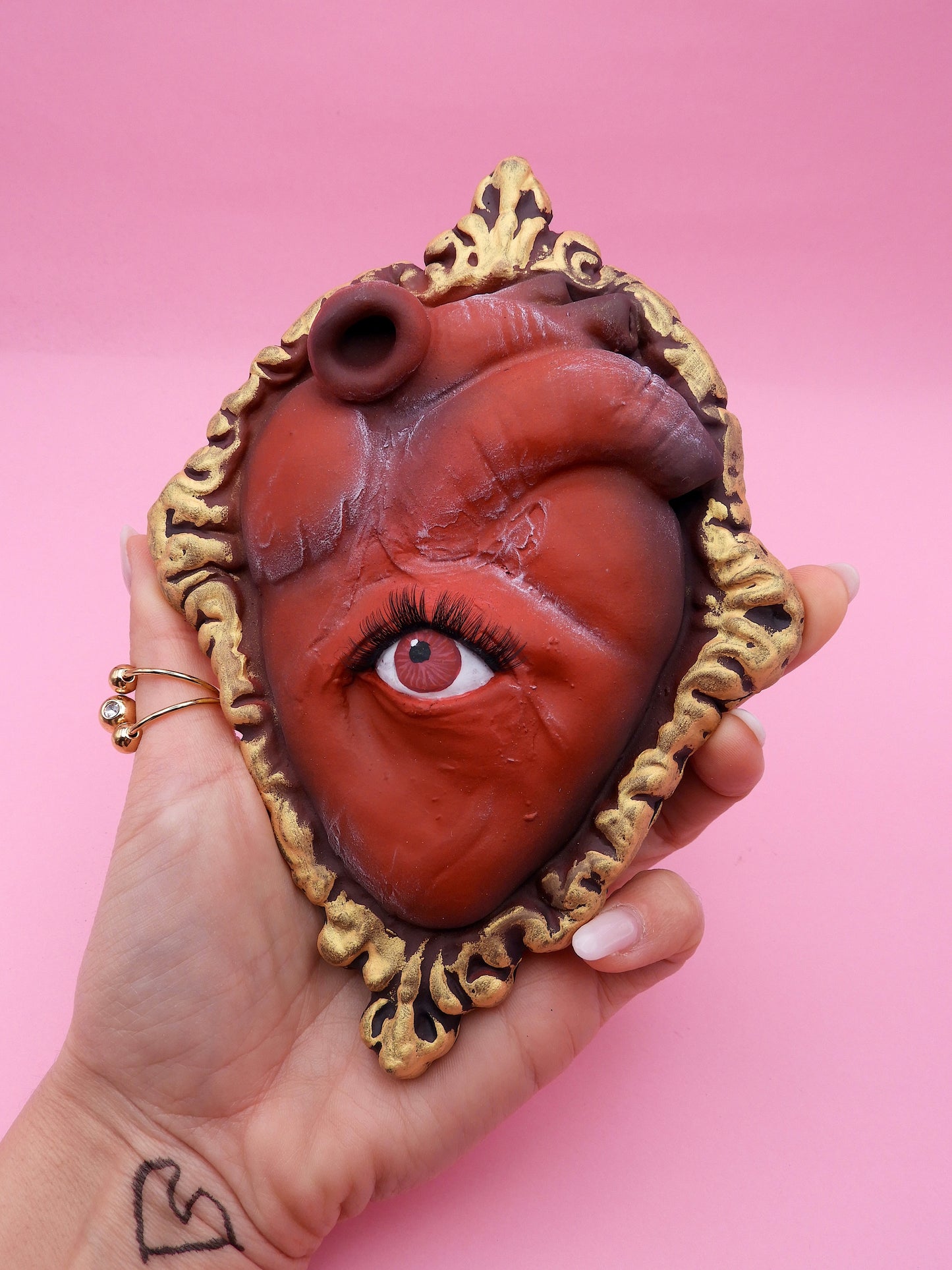 Pop Surreal Heart In Frame with Eye – Handmade Art