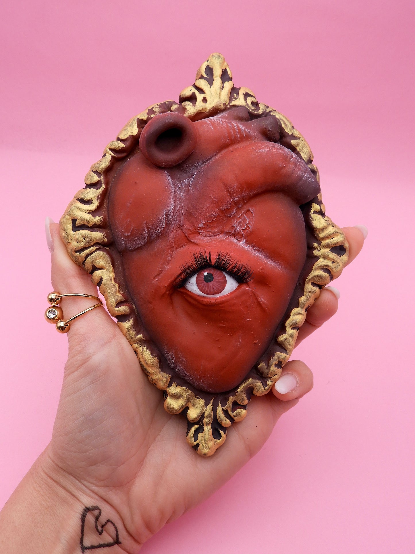 Pop Surreal Heart In Frame with Eye – Handmade Art
