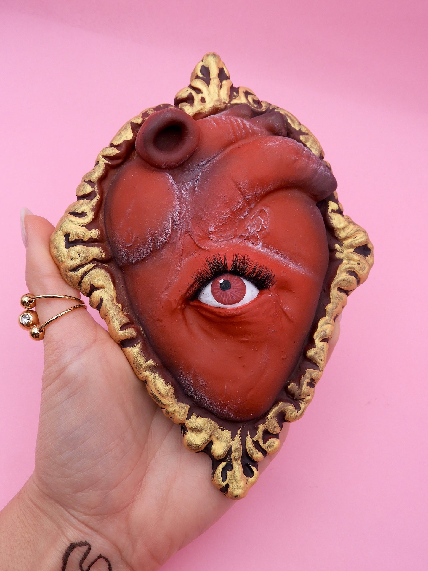 Pop Surreal Heart In Frame with Eye – Handmade Art