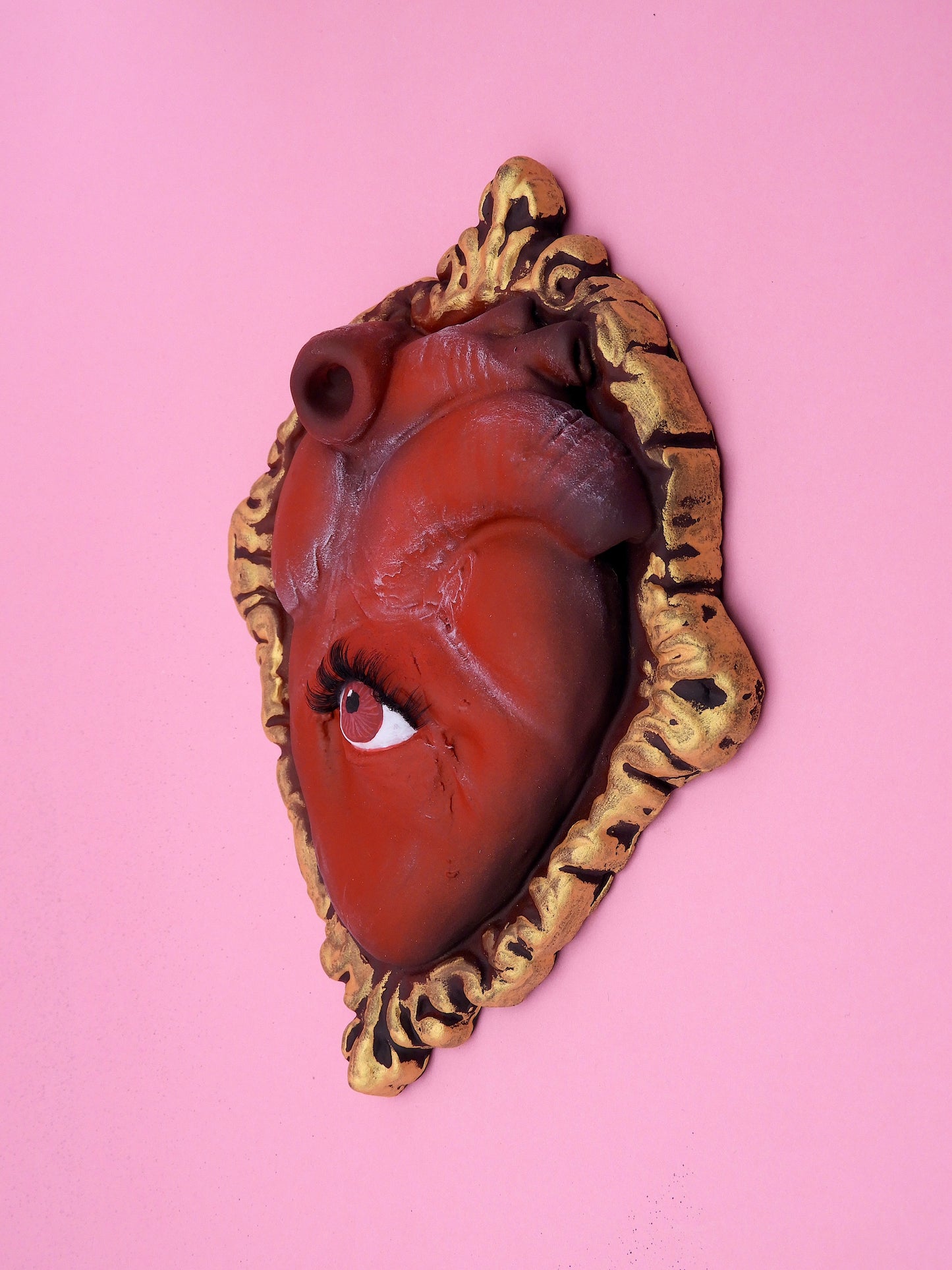 Pop Surreal Heart In Frame with Eye – Handmade Art