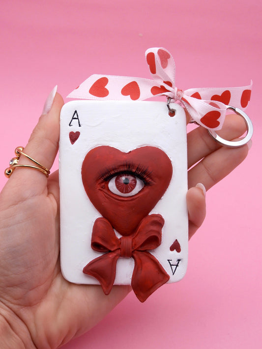 Pop Surreal Ace of Spades with Eye – Weird Bag Charm or Keychain – Surrealism Sculpture – Handmade Resin Art