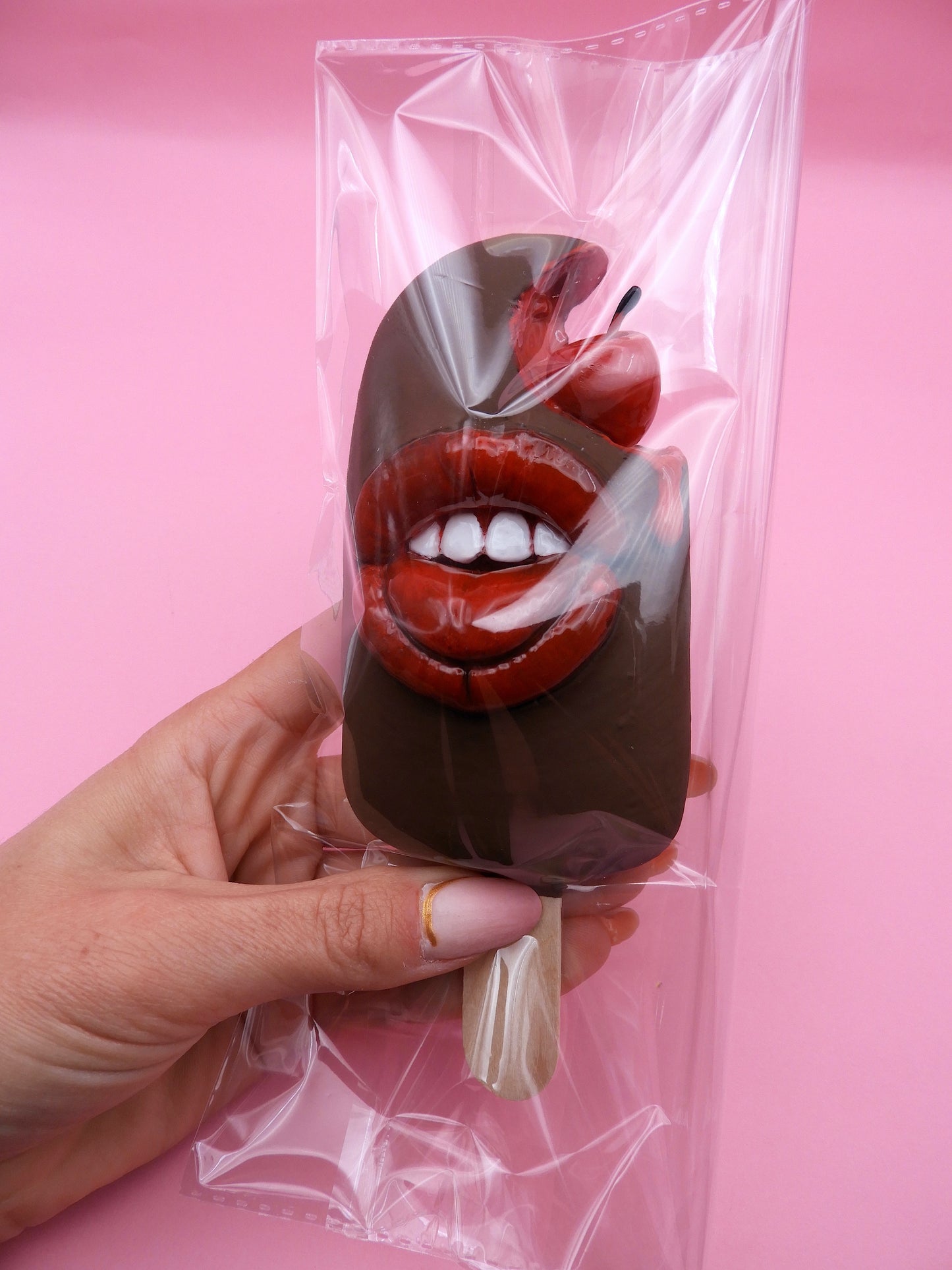 Pop Surreal Ice Cream Stick with Mouth – Weird Sweet Decor – Surrealism Sculpture – Handmade Polymer Clay Art