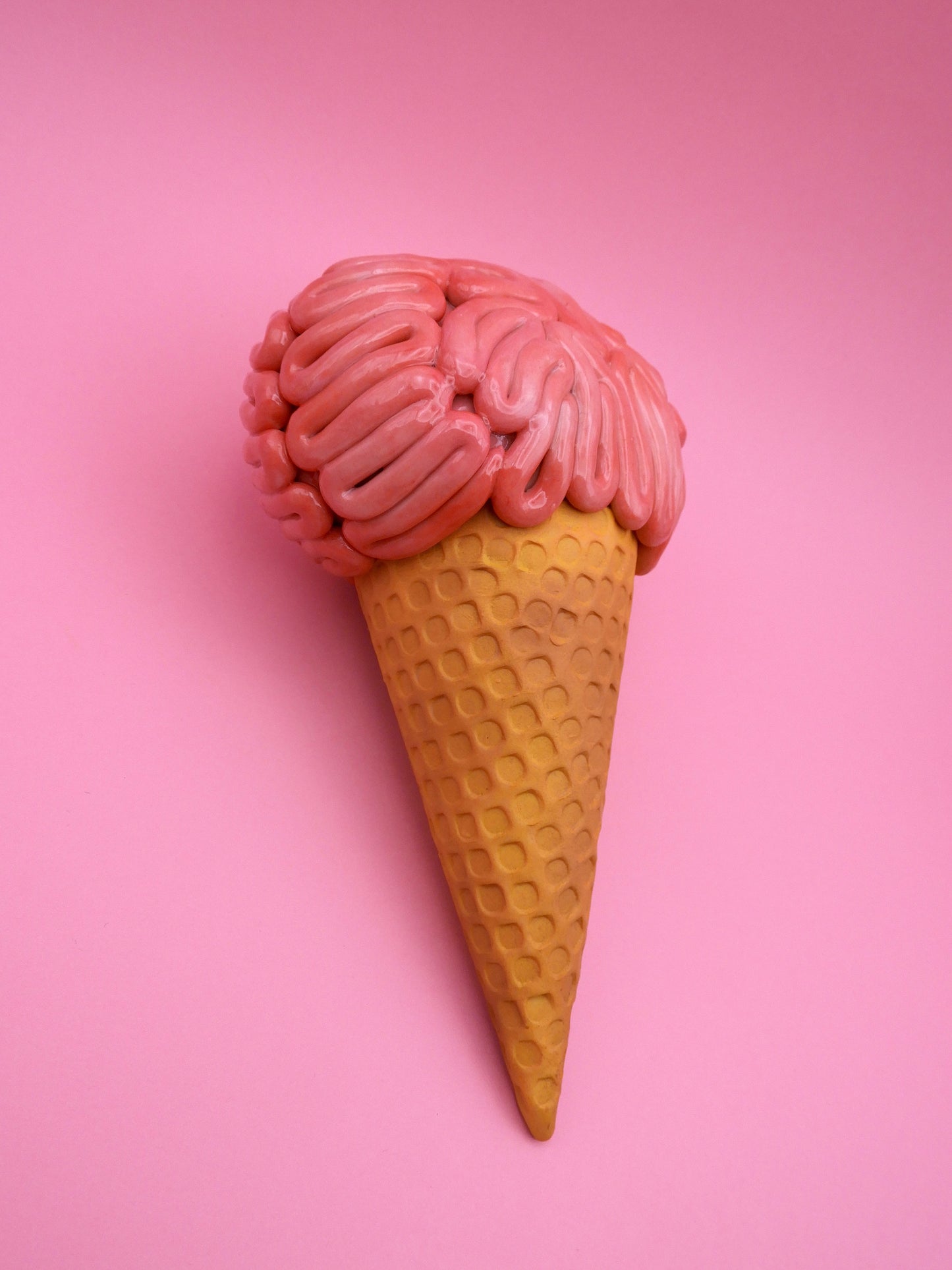 Brain Ice Cream Sculpture – Pink Surreal Wall Art – Creepy Cute Resin Decor – Handmade Pop Surrealism Art Piece